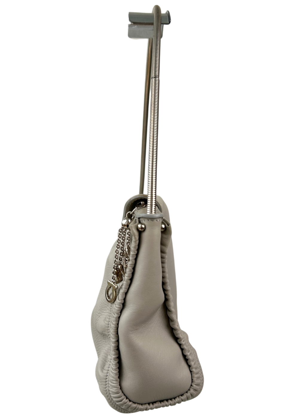 SALVATORE FERRAGAMO (AS IS) Grey Leather Ruched Bag W/ Charms