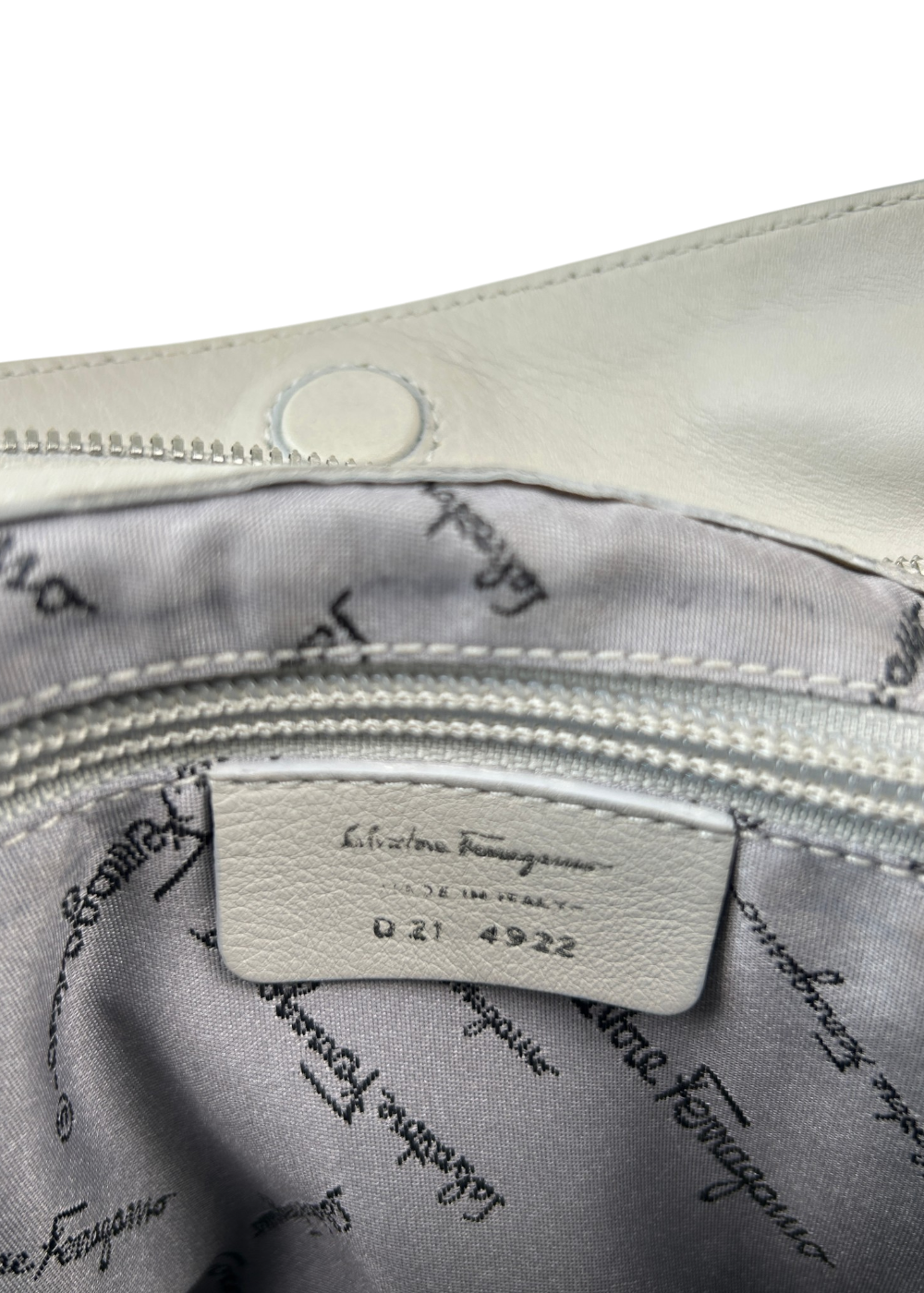 SALVATORE FERRAGAMO (AS IS) Grey Leather Ruched Bag W/ Charms