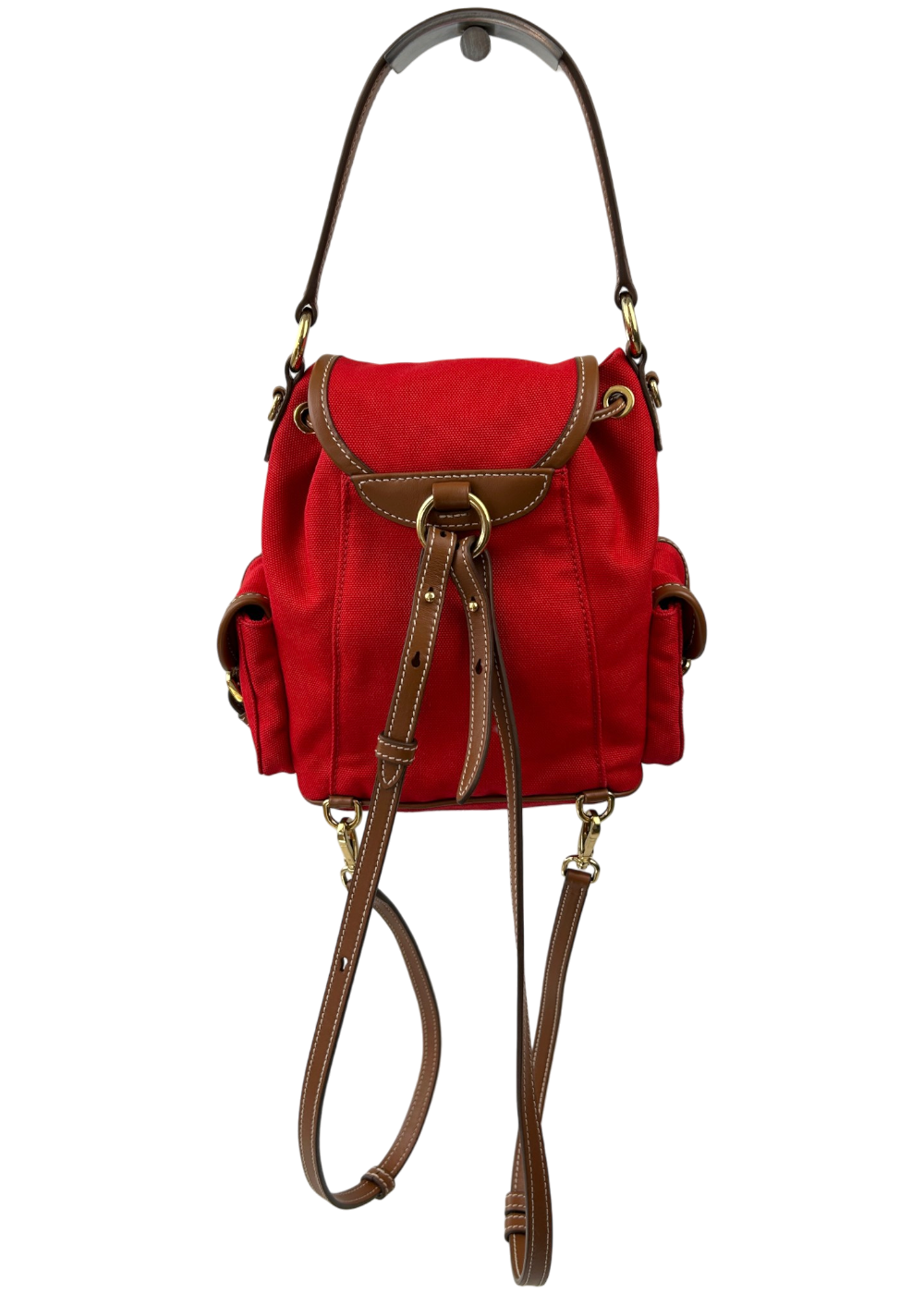 MIU MIU Red Canvas Mini Backpack W/ Brandy Leather Straps