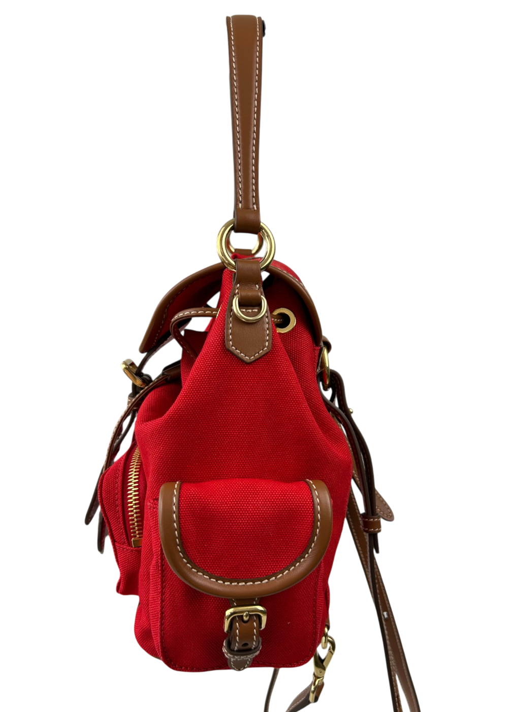MIU MIU Red Canvas Mini Backpack W/ Brandy Leather Straps
