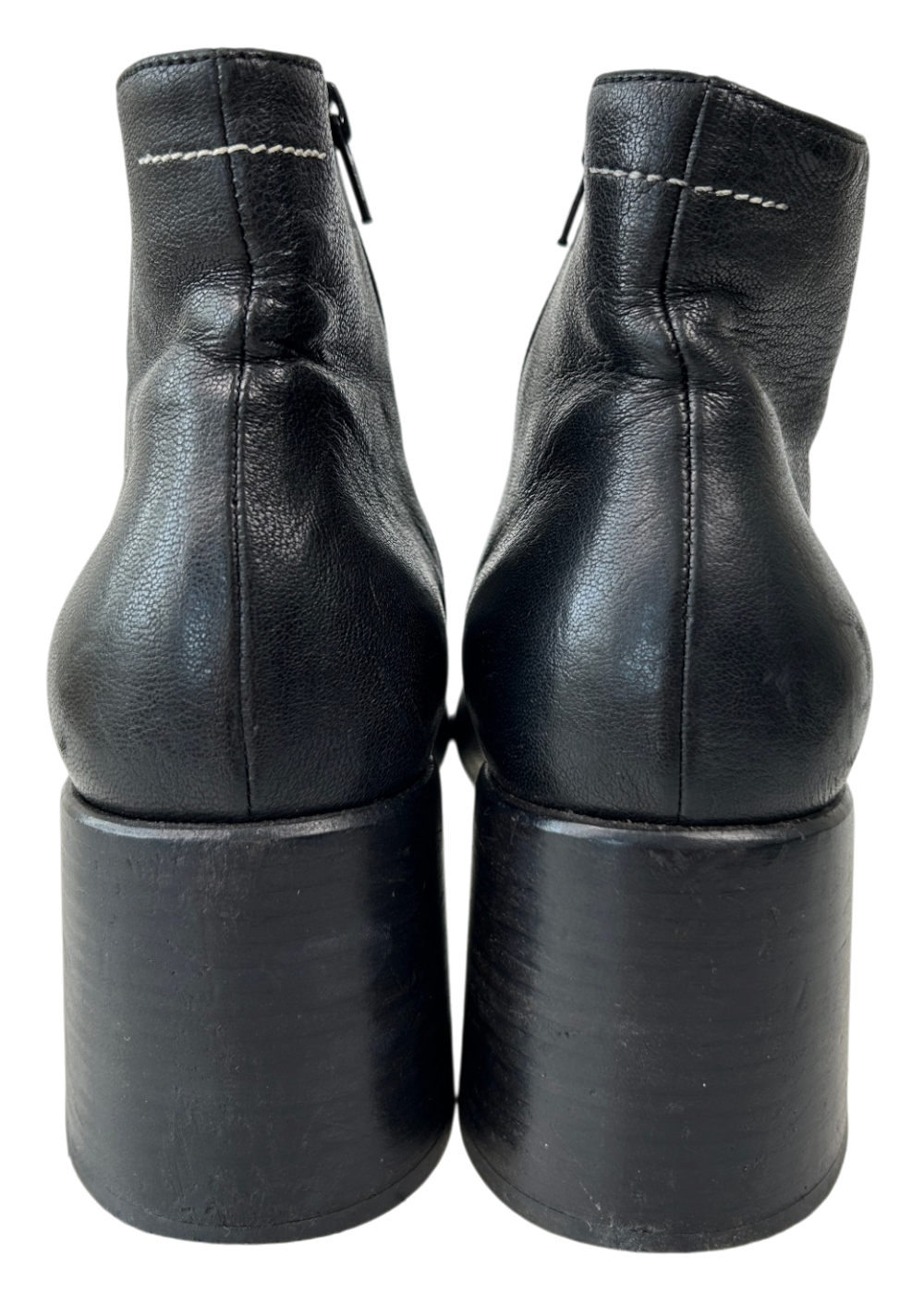 MM6 MAISON MARTIN MARGIELA (AS IS) Leather Rounded Toe Block Heel Boots