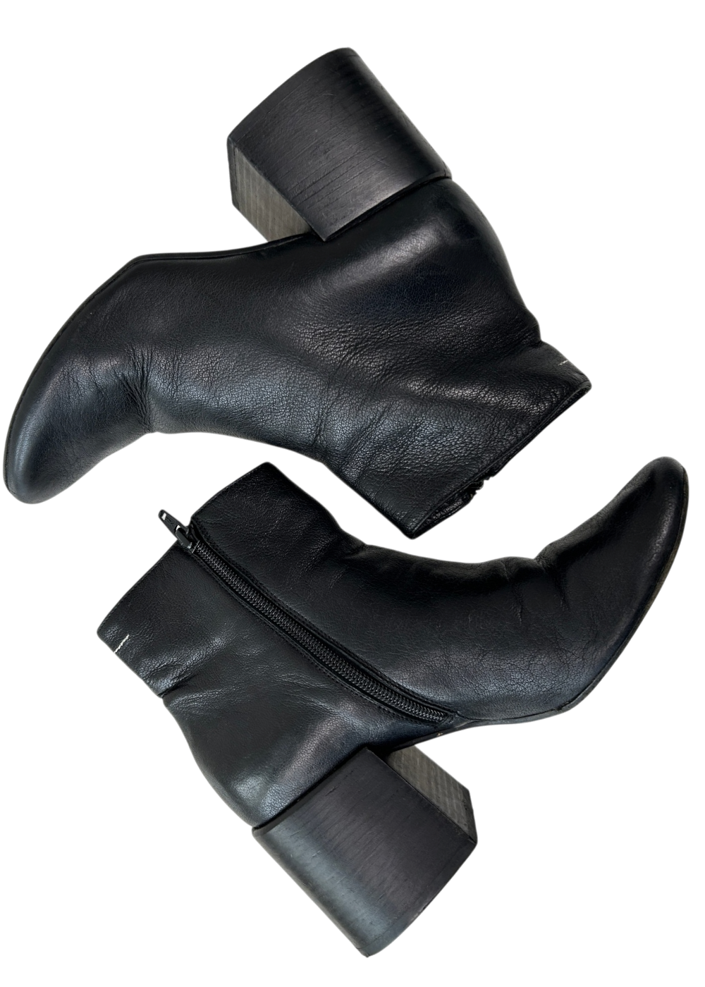 MM6 MAISON MARTIN MARGIELA (AS IS) Leather Rounded Toe Block Heel Boots