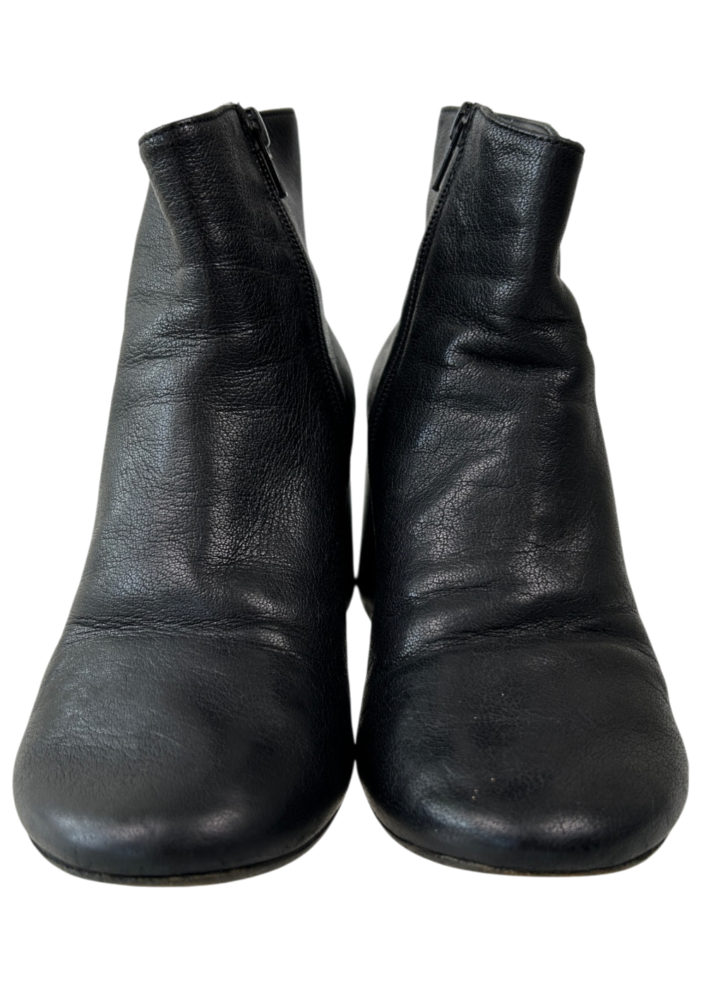 MM6 MAISON MARTIN MARGIELA (AS IS) Leather Rounded Toe Block Heel Boots
