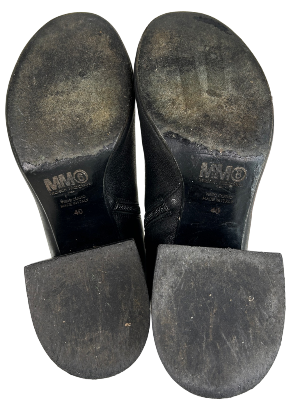 MM6 MAISON MARTIN MARGIELA (AS IS) Leather Rounded Toe Block Heel Boots