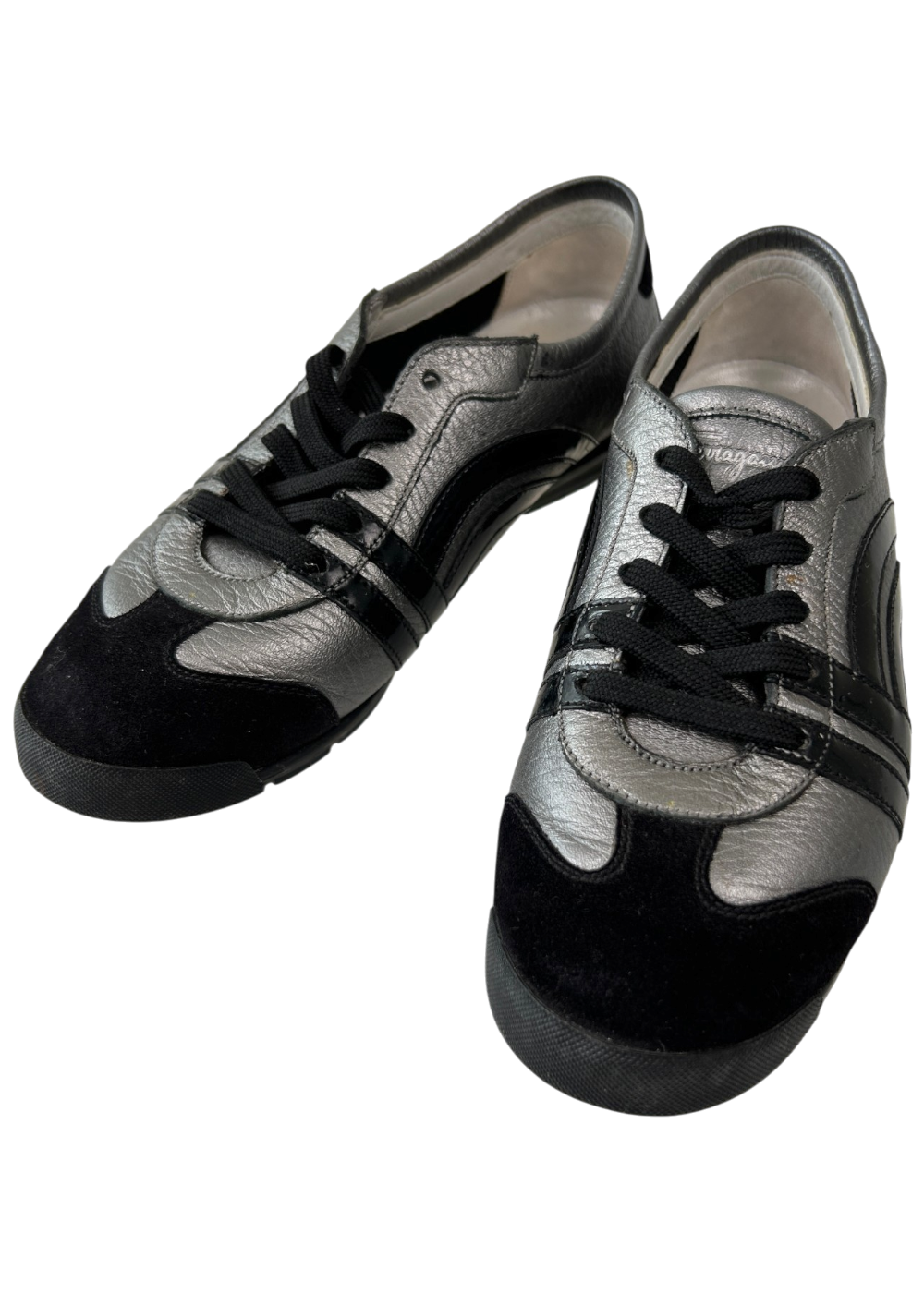 SALVATORE FERRAGAMO (AS IS) Black/Silver Leather/Suede Sneakers