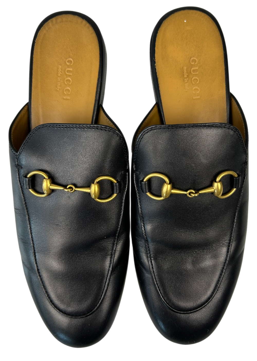 GUCCI (AS IS) 'Princetown' Leather Mule W/ Gold Horsebit