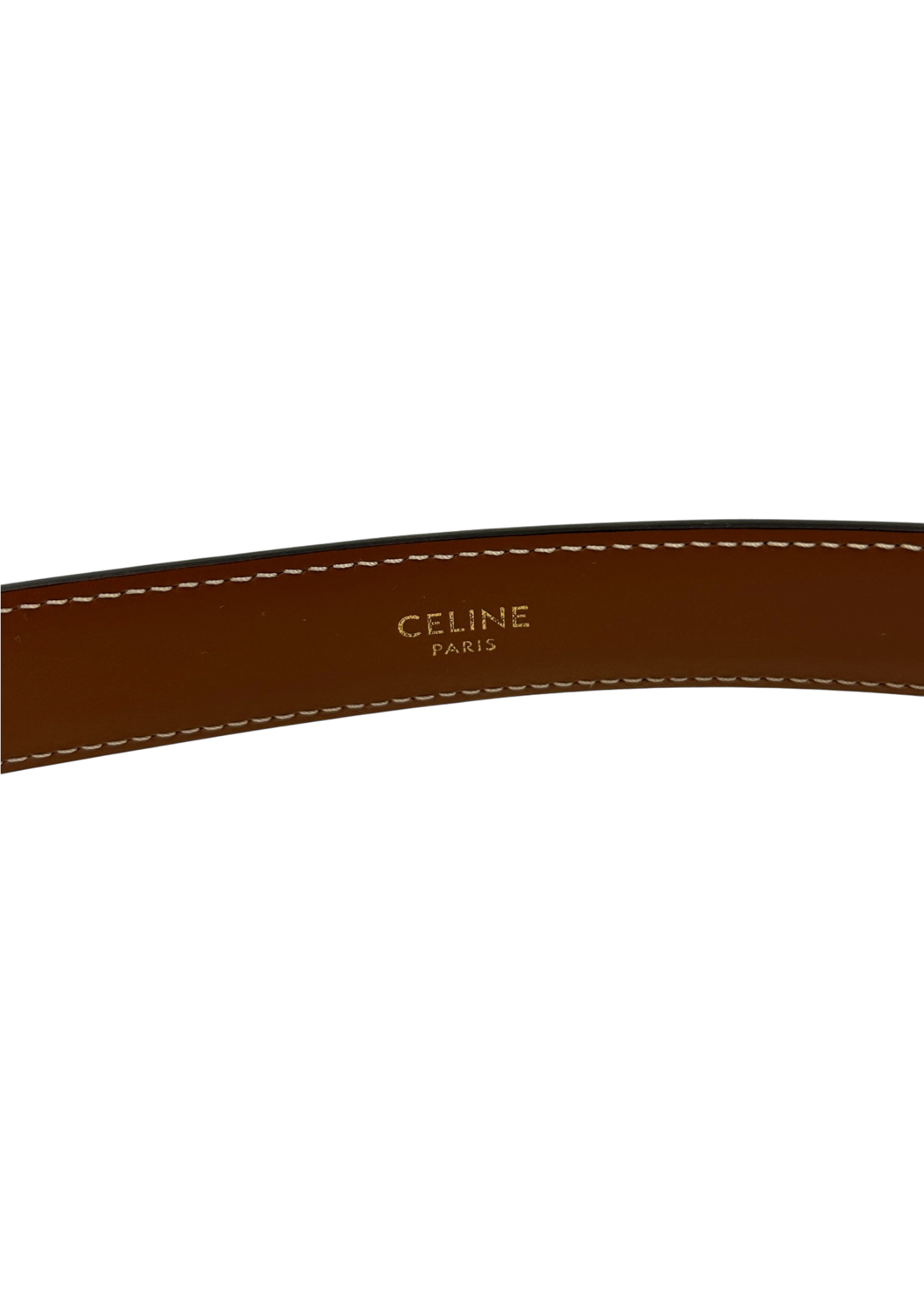 CELINE Brown Leather Belt W/ Gold Triomphe Logo Buckle