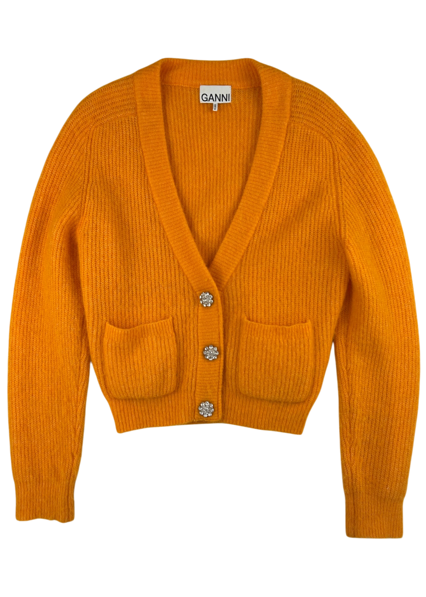 GANNI Alpaca/Wool Blend Cardi W/ Crystal Buttons