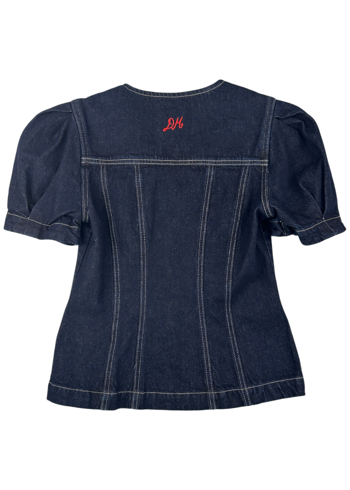 DAMSON MADDER Indigo Denim Panelled Puff Sleeve Top
