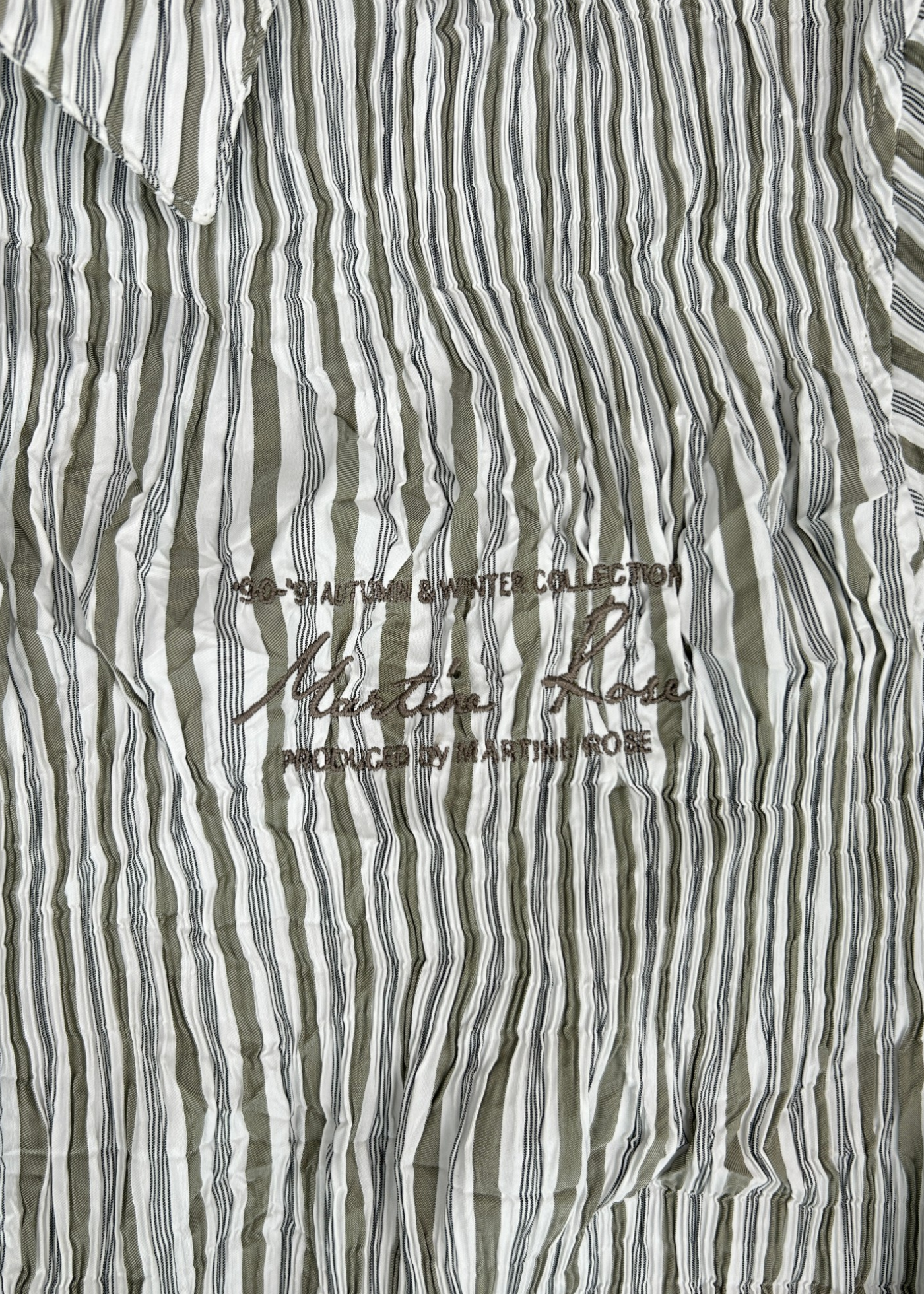 MARTINE ROSE (AS IS) Stripe Smocked Crinkle Shirt