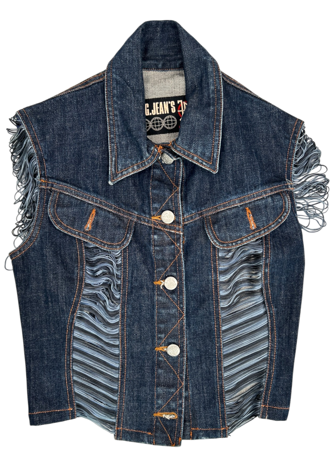 JPG JEANS BY GAULTIER (AS IS) Denim Cutout Vest W/ Turquoise Fringe