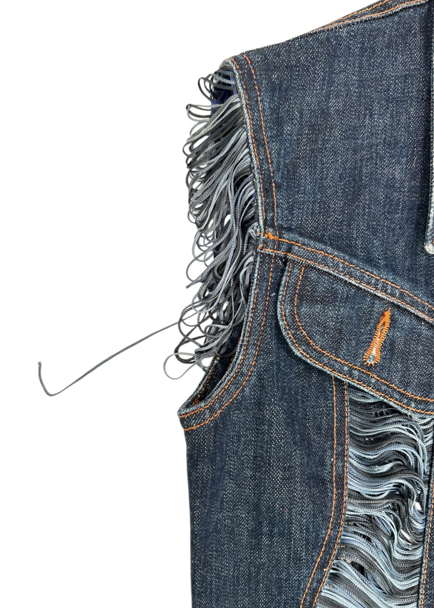 JPG JEANS BY GAULTIER (AS IS) Denim Cutout Vest W/ Turquoise Fringe