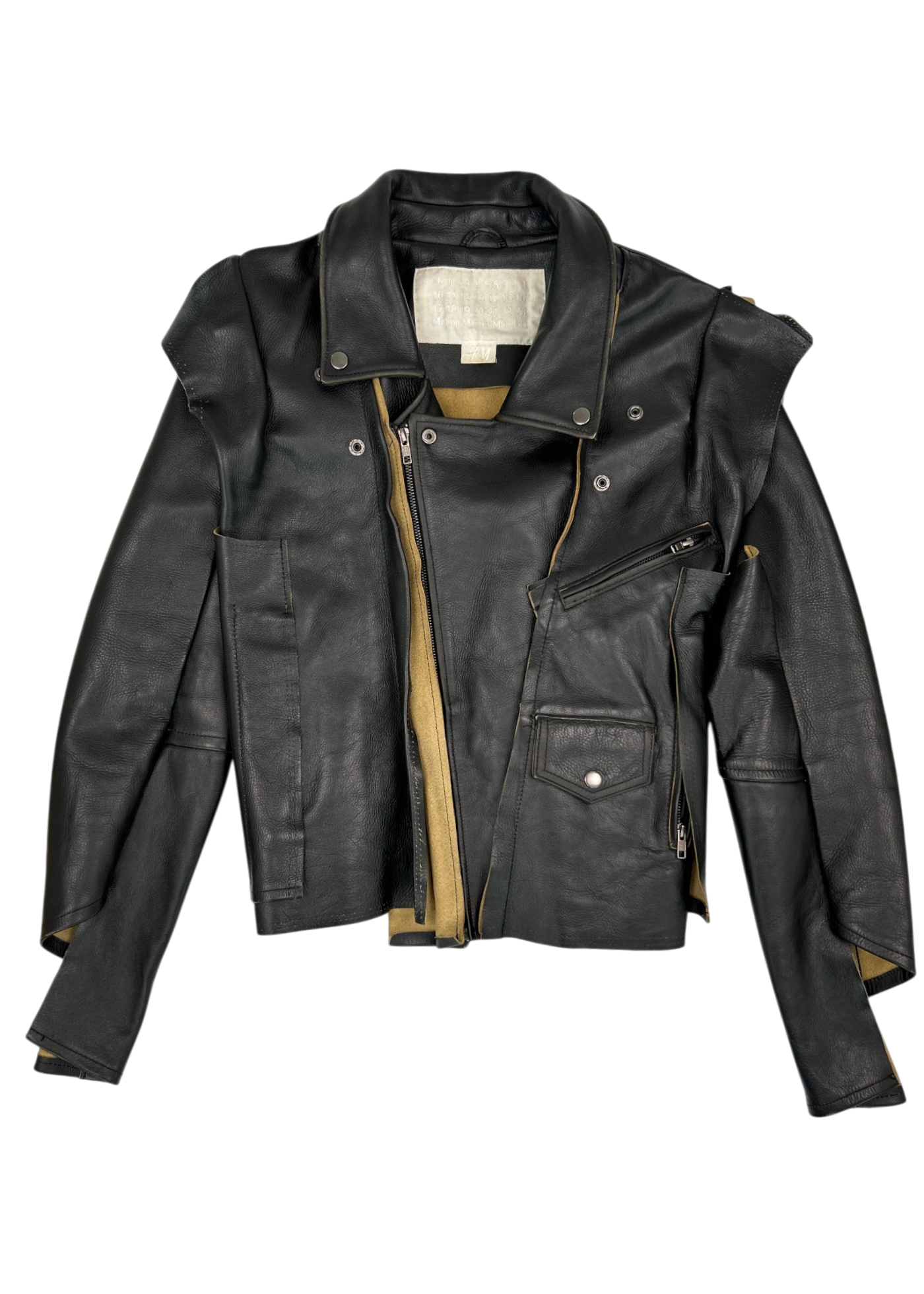 MAISON MARGIELA X H&M Black/Beige Leather Deconstructed Biker Jacket