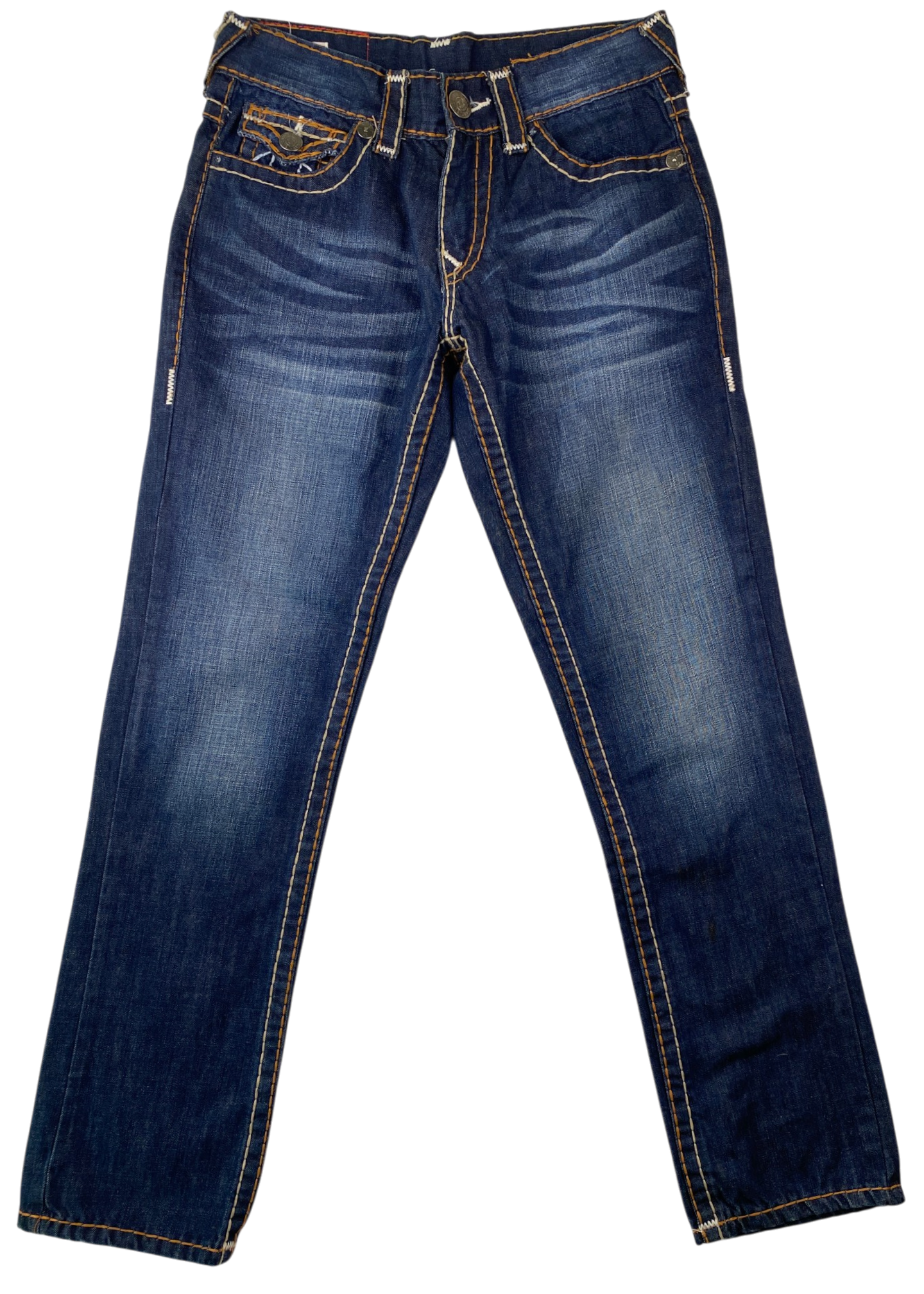 TRUE RELIGION Dark Wash Whiskered Straight Leg Jeans
