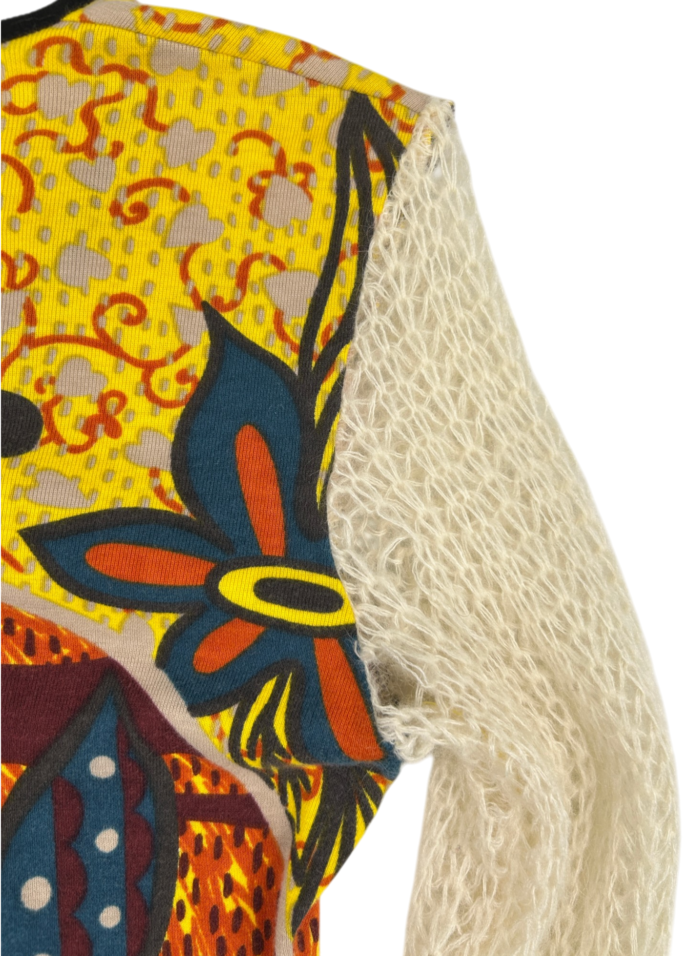 CUSTO BARCELONA (AS IS) Fish Print Top W/ Mohair Knit Sleeves