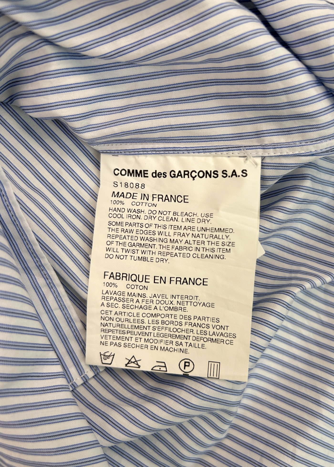 COMME DES GARCONS SHIRT (AS IS) Cotton Stripe Shirt W/ Jersey Piping