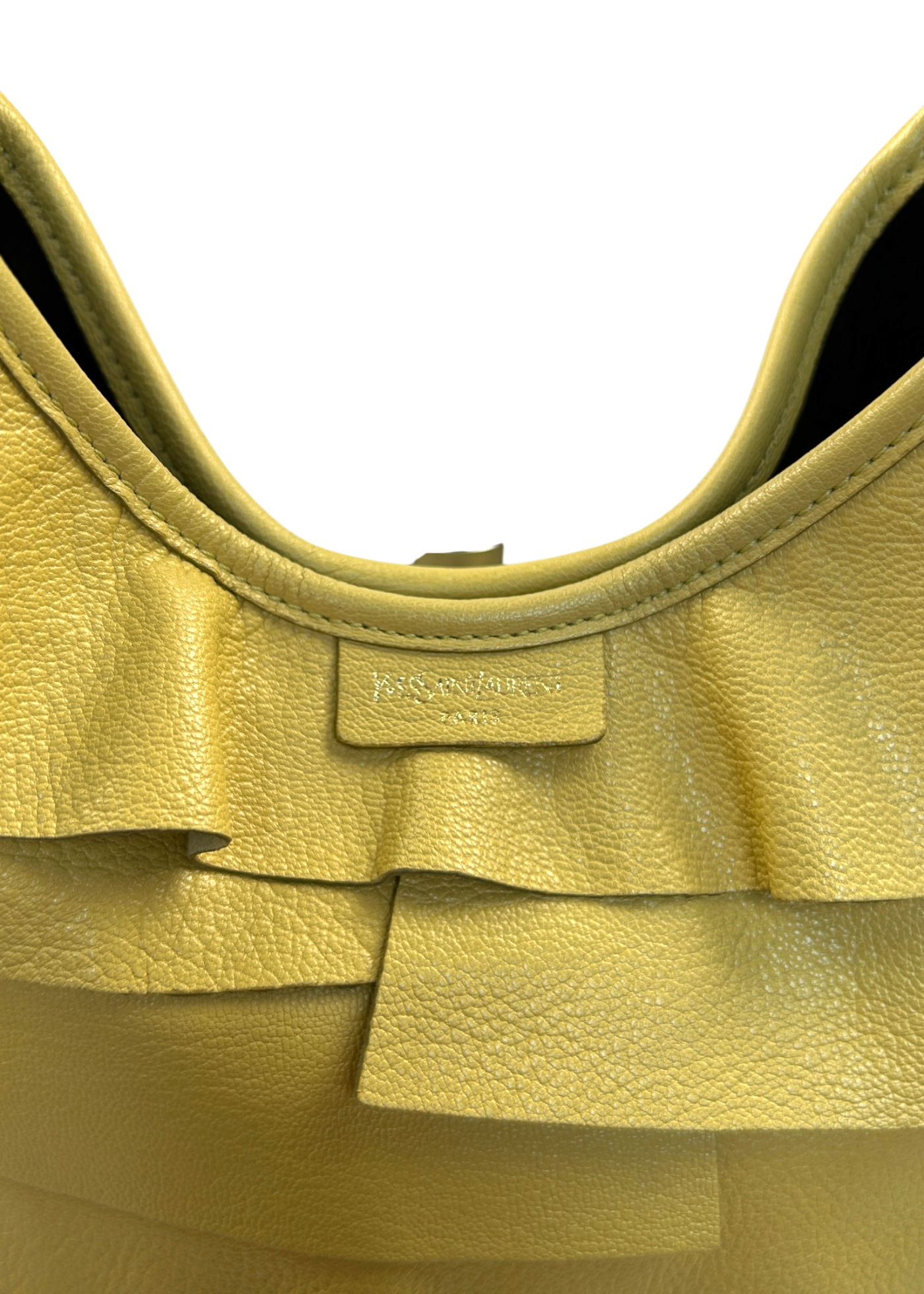 YVES SAINT LAURENT VINTAGE 'Saint Tropez' Lemon Yellow Leather Ruffle Hobo Bag