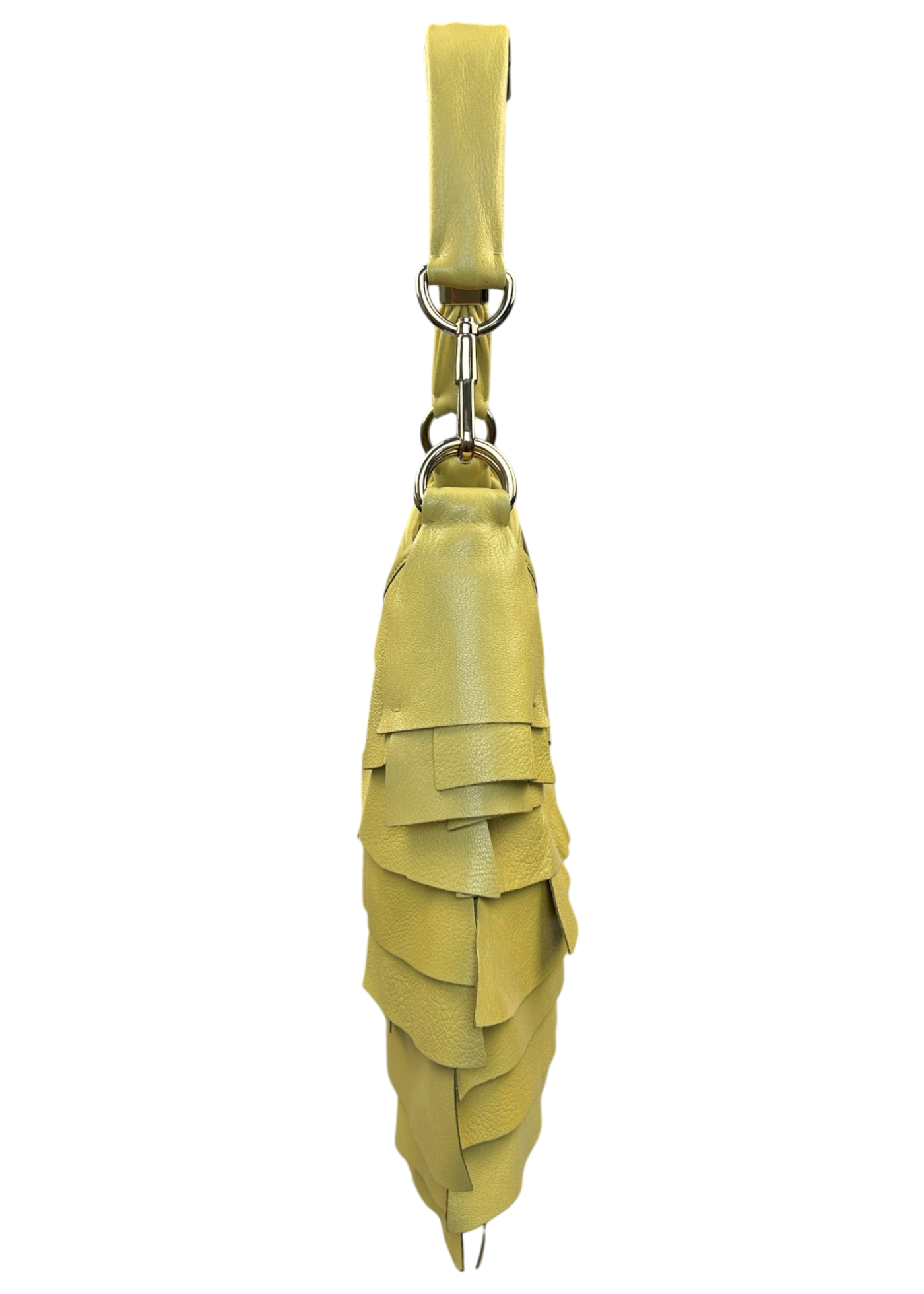YVES SAINT LAURENT VINTAGE 'Saint Tropez' Lemon Yellow Leather Ruffle Hobo Bag