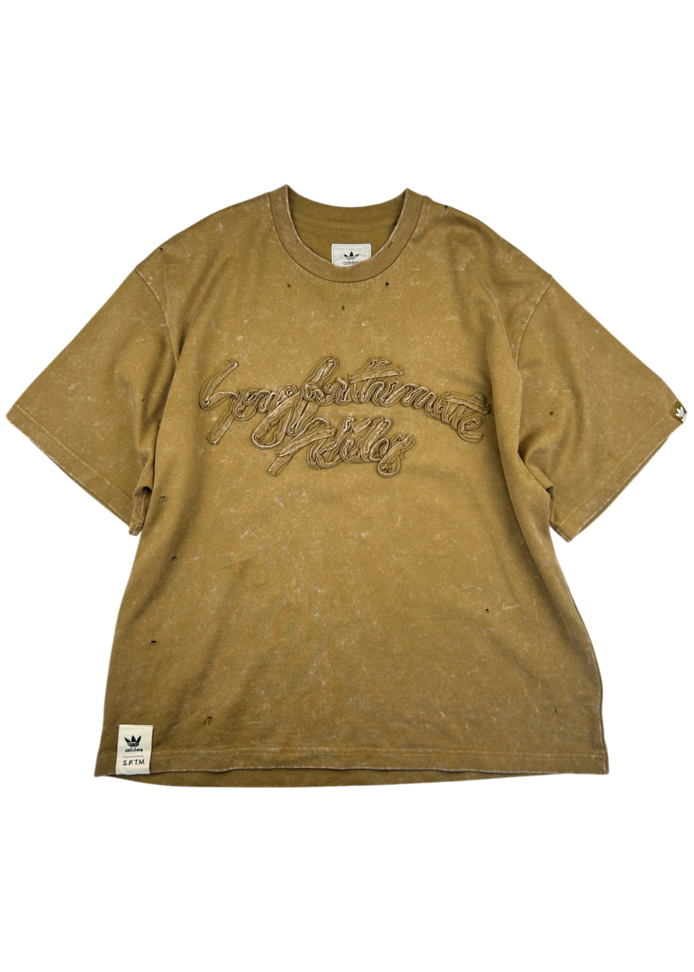 ADIDAS X SONG FOR THE MUTE 'Earth Wash' Applique Logo Distressed Tee
