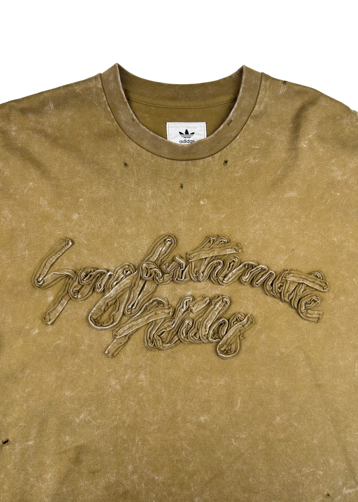 ADIDAS X SONG FOR THE MUTE 'Earth Wash' Applique Logo Distressed Tee
