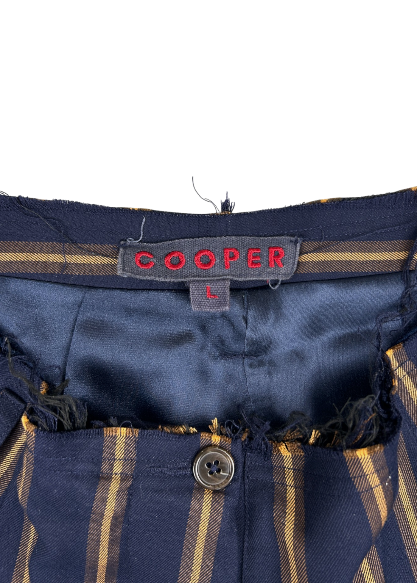 COOPER Navy/Brown Stripe Raw Waist Pants