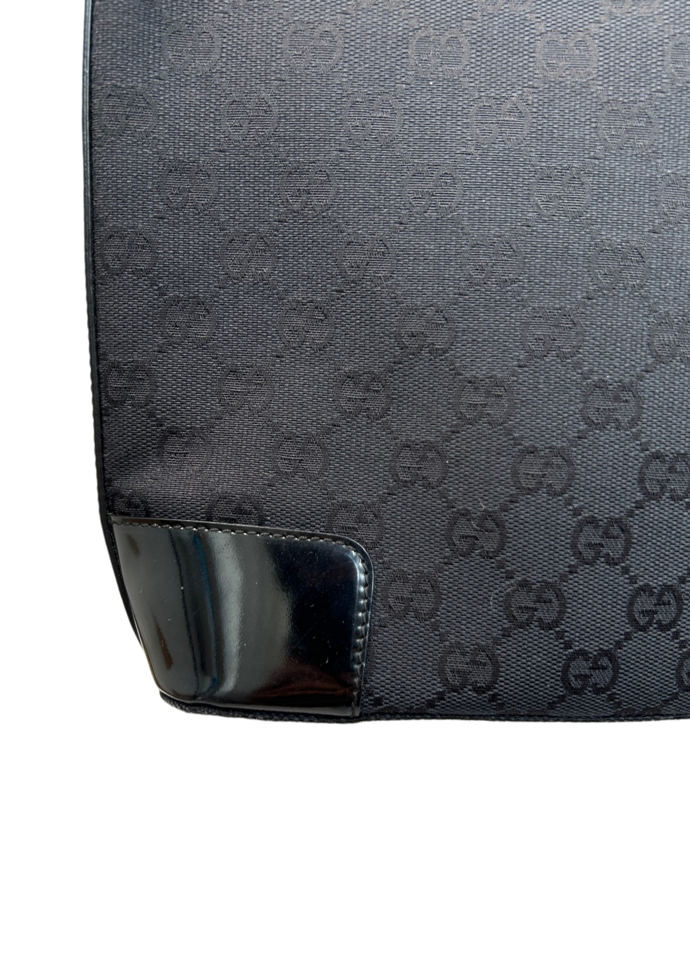 GUCCI VINTAGE (AS IS) Black Patent/Canvas Monogram Shoulder Bag