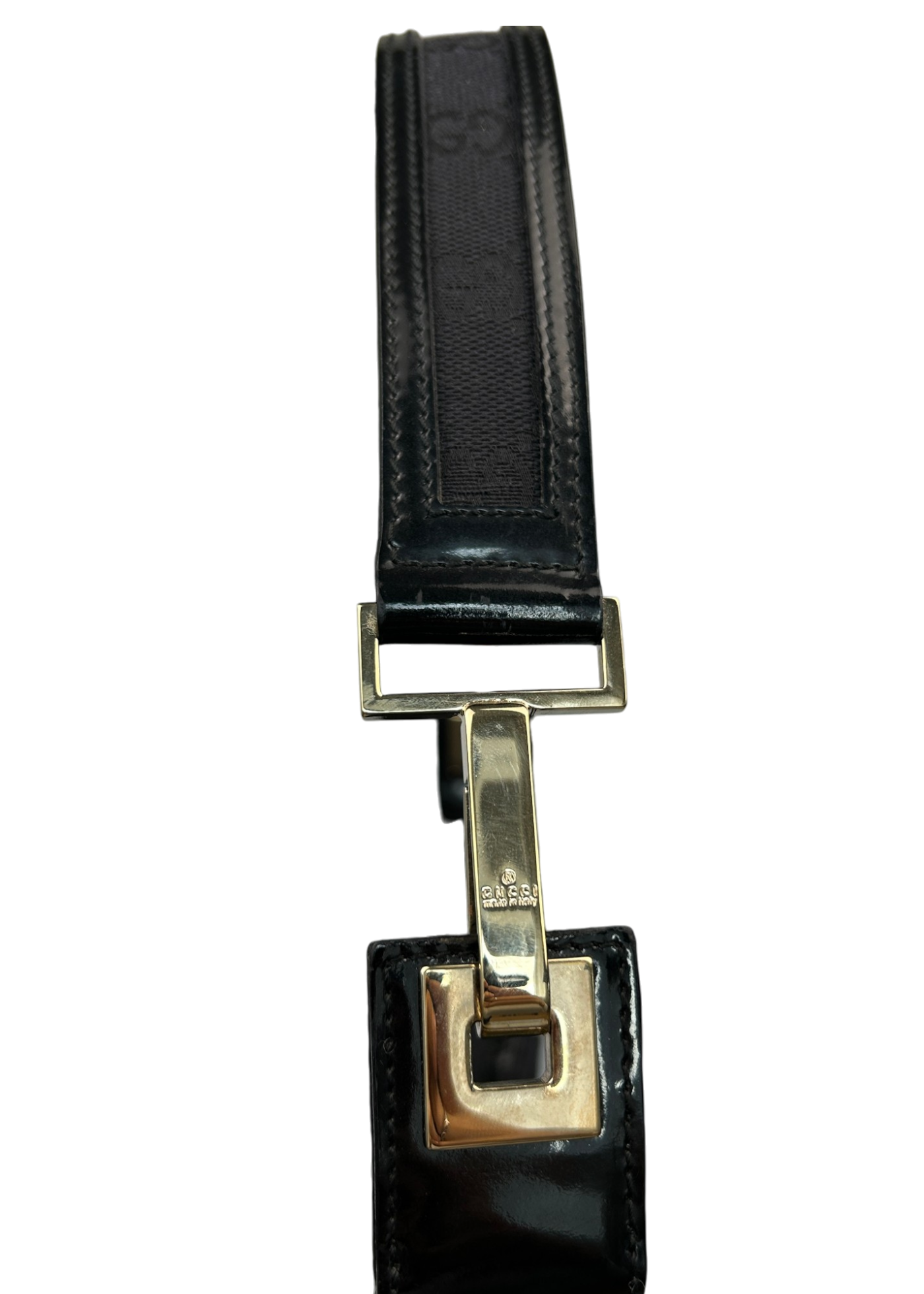GUCCI VINTAGE (AS IS) Black Patent/Canvas Monogram Shoulder Bag
