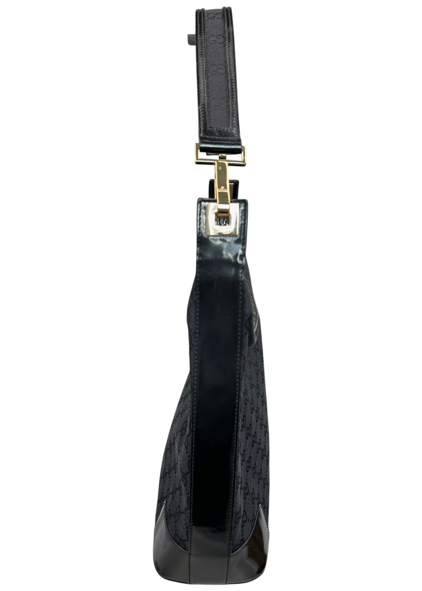 GUCCI VINTAGE (AS IS) Black Patent/Canvas Monogram Shoulder Bag
