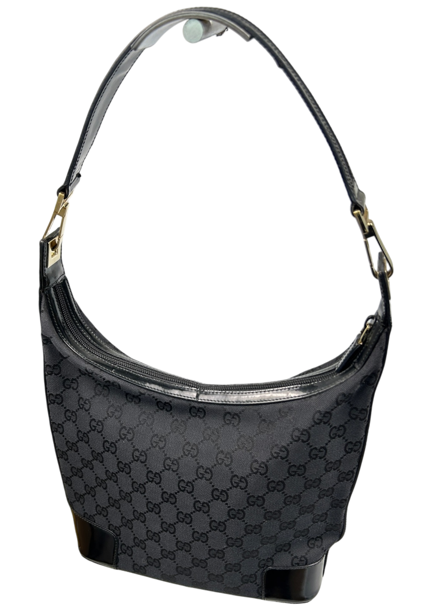 GUCCI VINTAGE (AS IS) Black Patent/Canvas Monogram Shoulder Bag