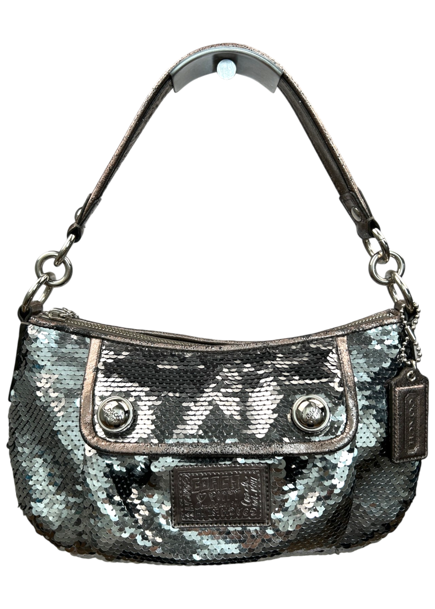 COACH Grey Sequin/Metallic Leather Hobo Bag