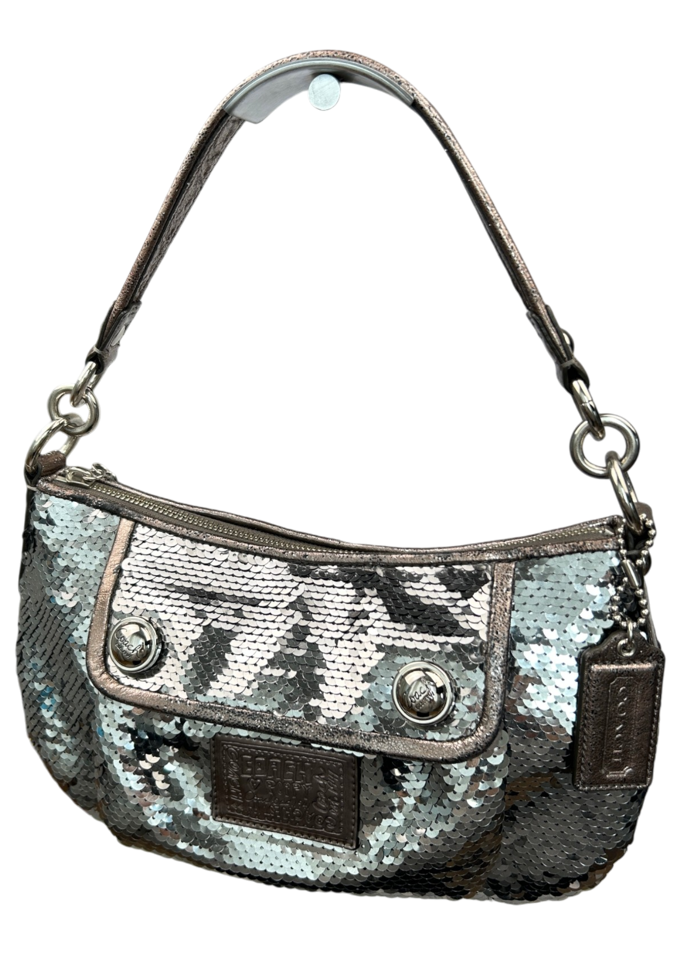 COACH Grey Sequin/Metallic Leather Hobo Bag