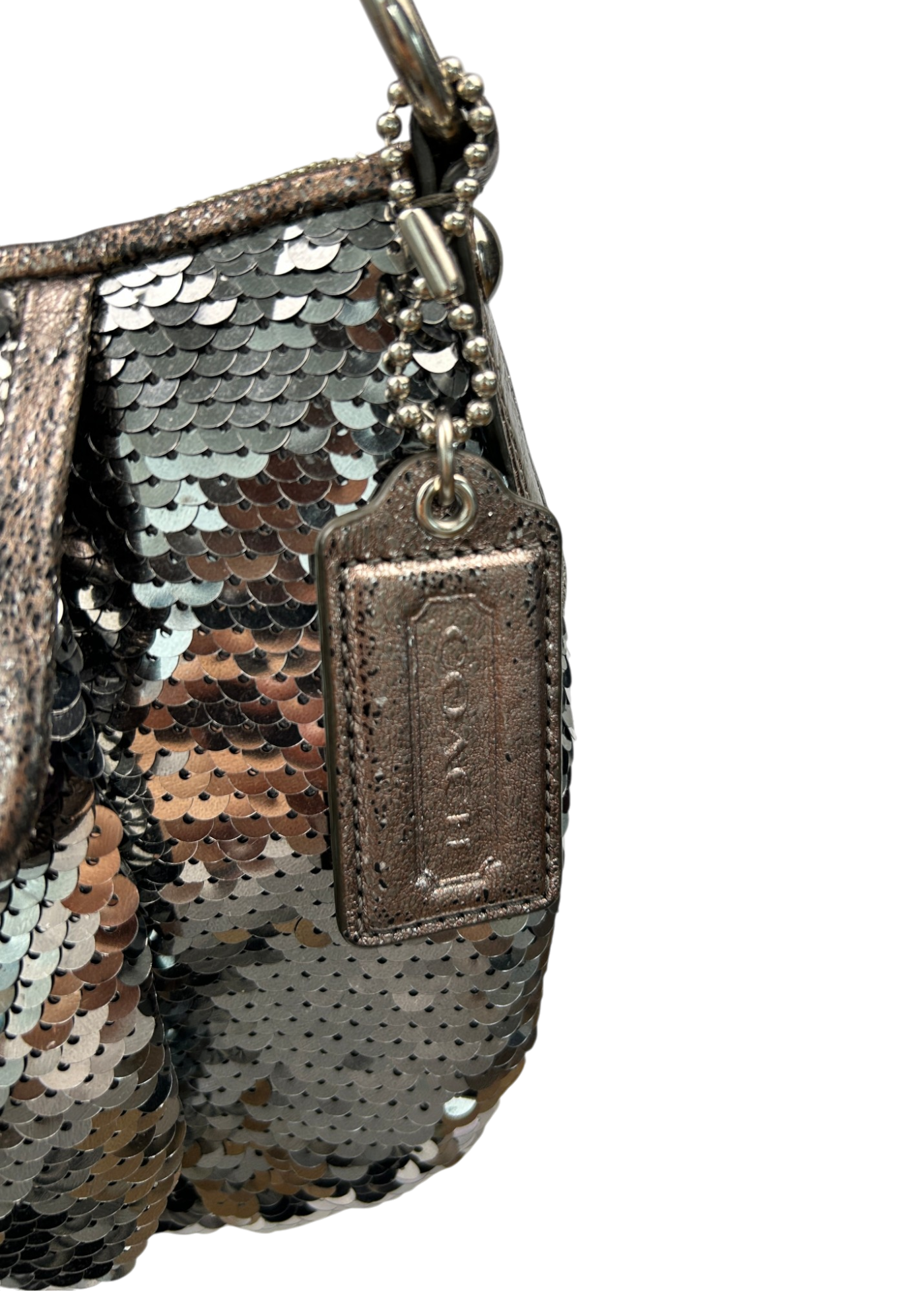 COACH Grey Sequin/Metallic Leather Hobo Bag