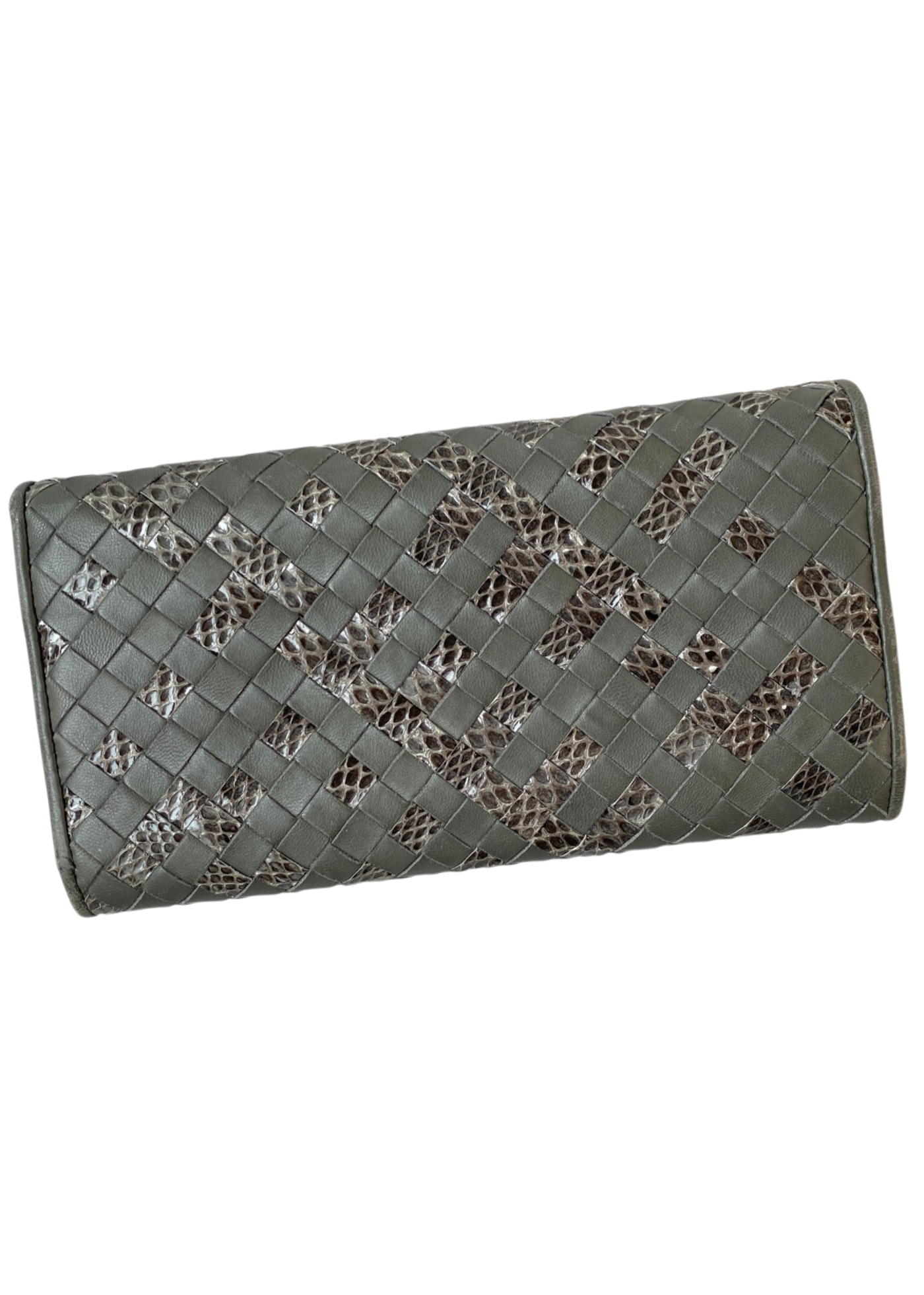 BOTTEGA VENETA Grey Intrecciato Python Leather 'Continental Wallet'