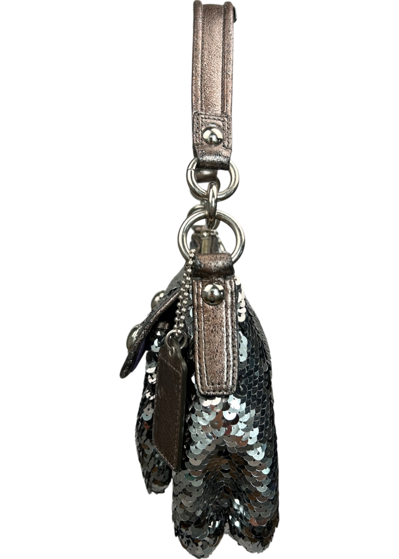 COACH Grey Sequin/Metallic Leather Hobo Bag