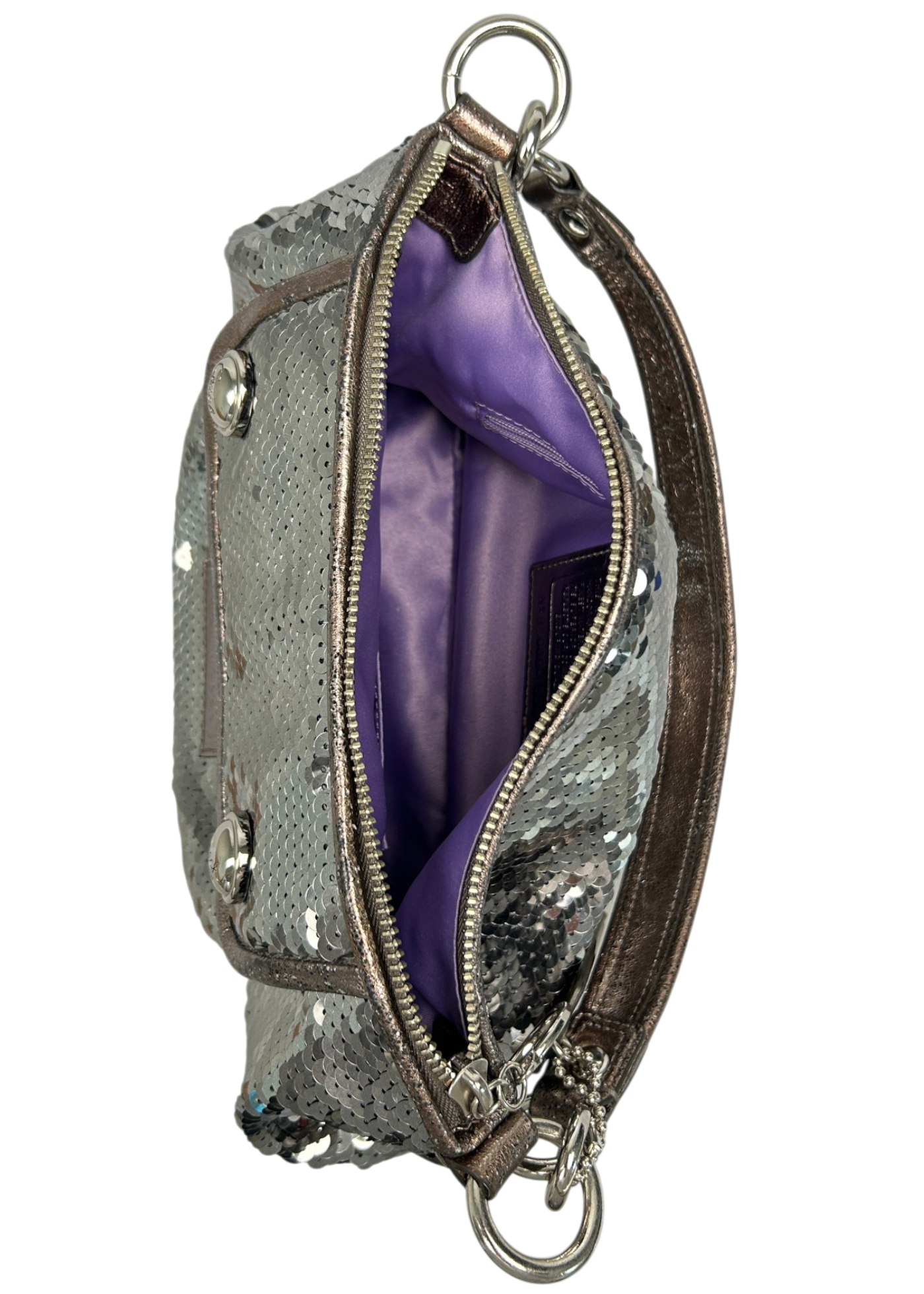 COACH Grey Sequin/Metallic Leather Hobo Bag