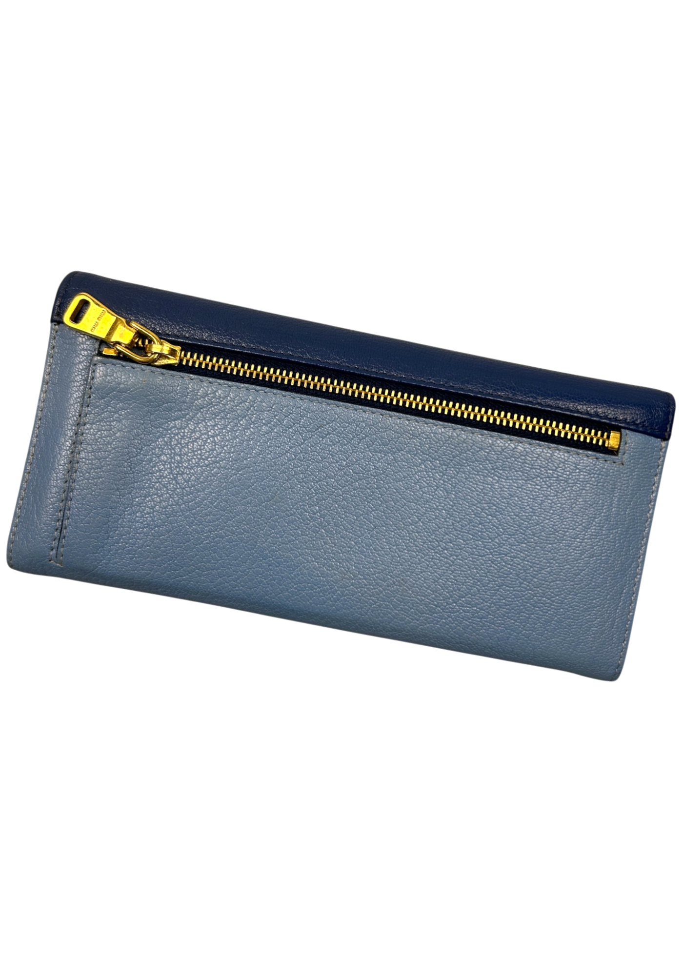 MIU MIU Blue/Gold Two Tone Leather Long Wallet W/ ID Chain