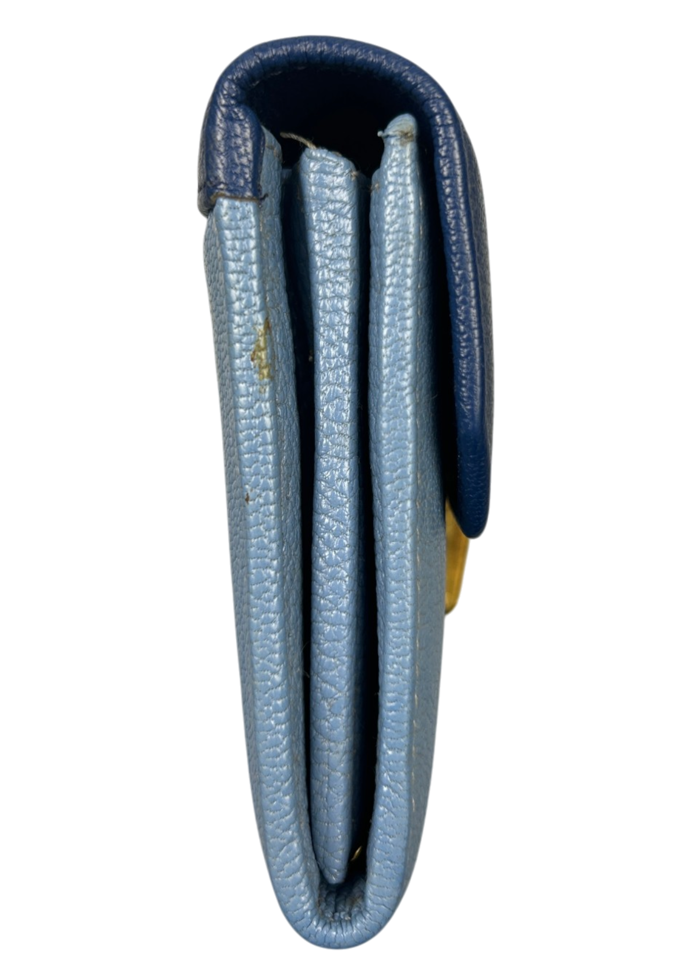 MIU MIU Blue/Gold Two Tone Leather Long Wallet W/ ID Chain