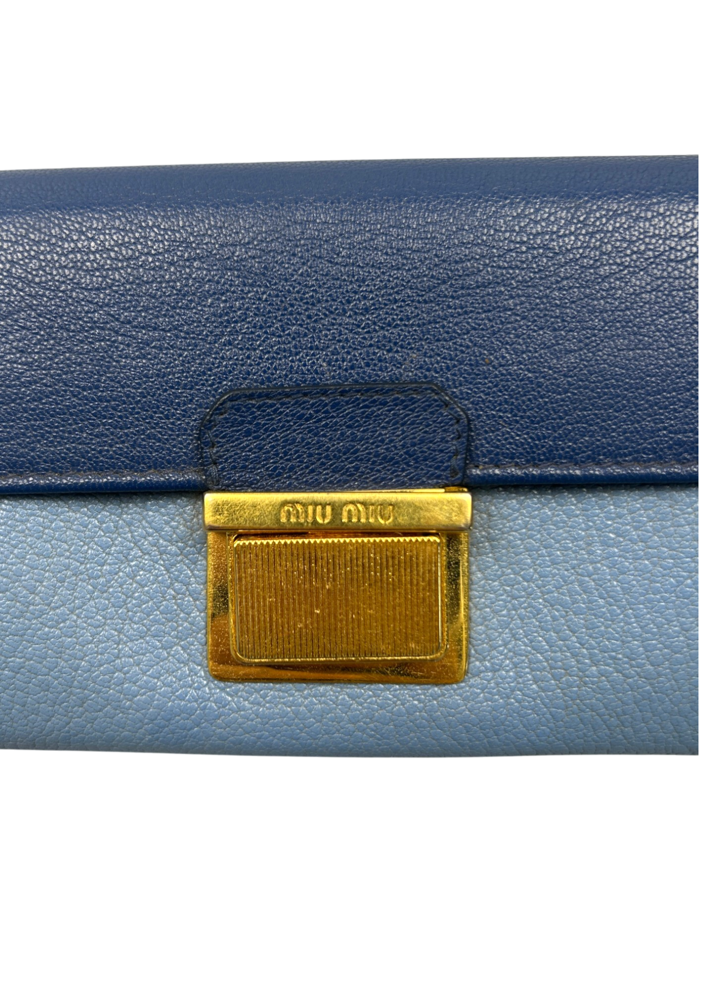 MIU MIU Blue/Gold Two Tone Leather Long Wallet W/ ID Chain