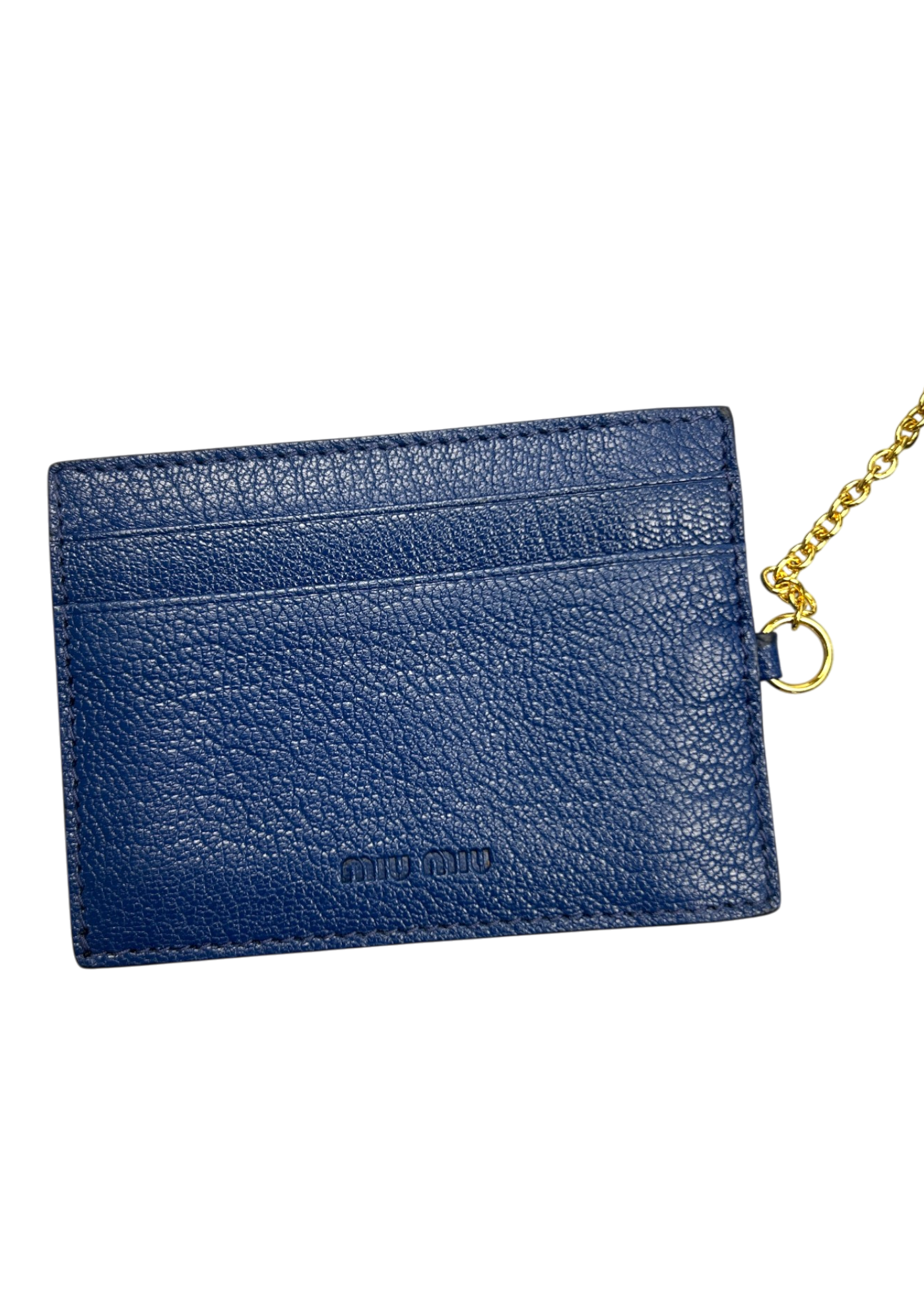 MIU MIU Blue/Gold Two Tone Leather Long Wallet W/ ID Chain