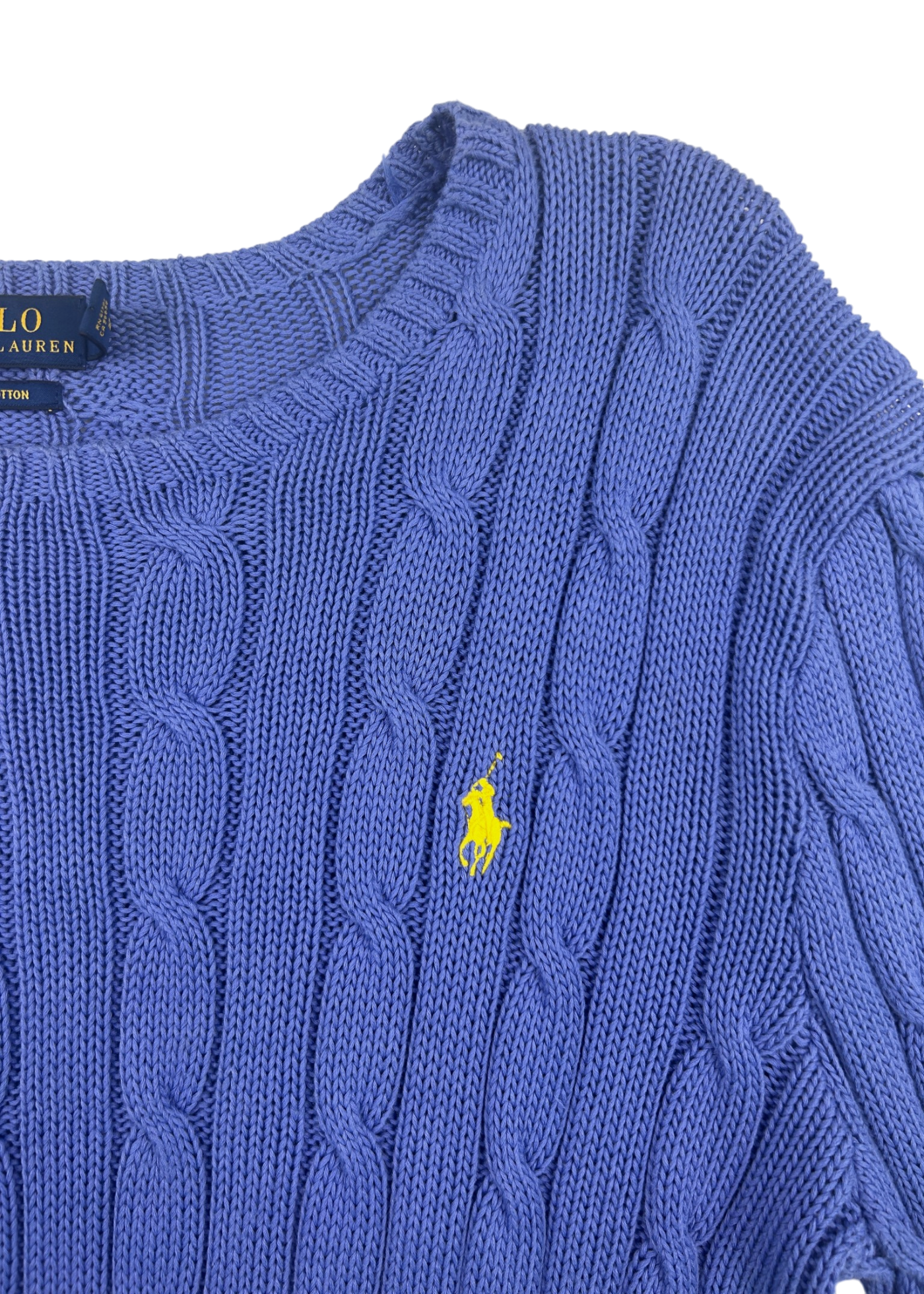 POLO BY RALPH LAUREN (AS IS) Periwinkle Blue Cotton Cable Knit Jumper