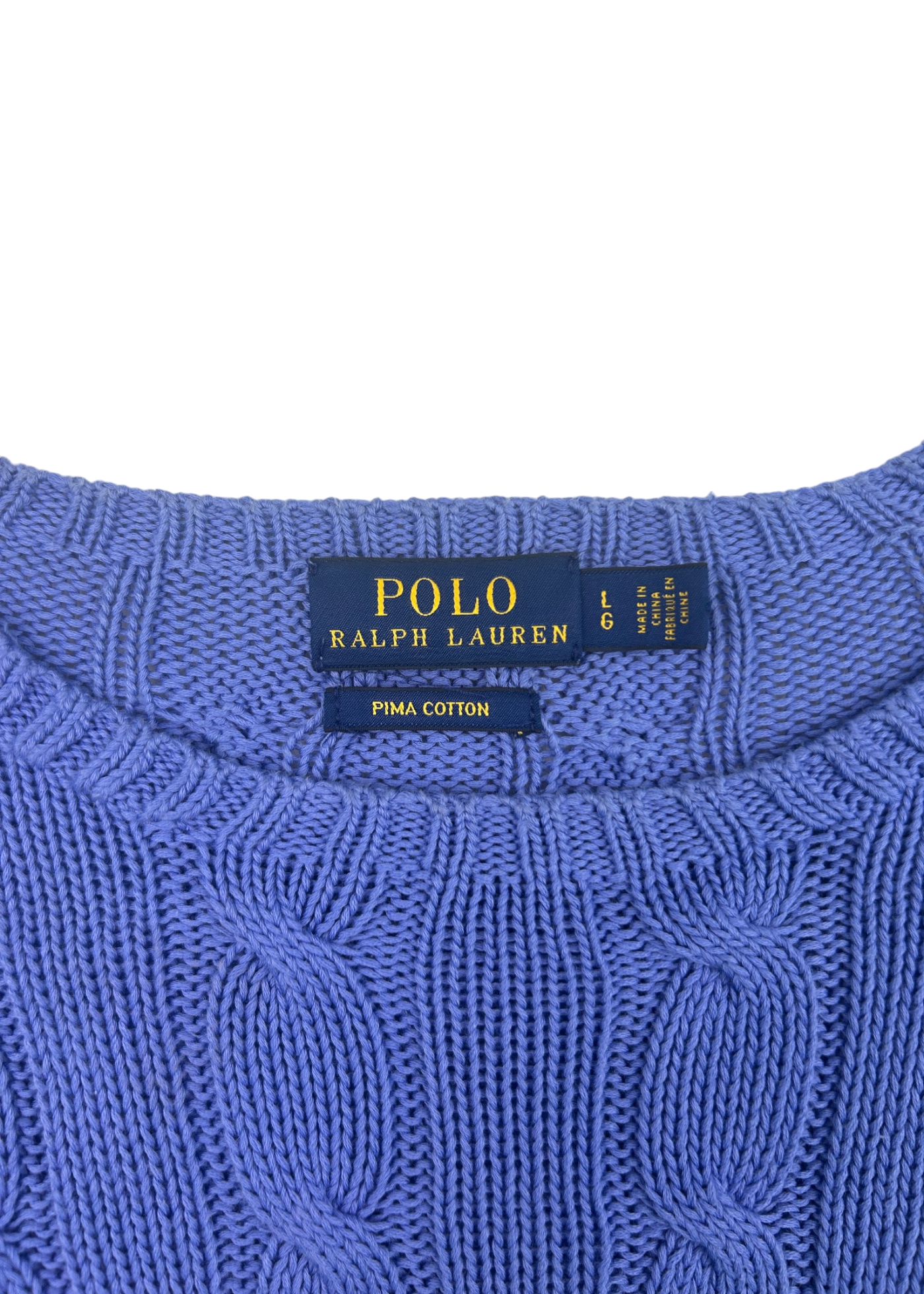 POLO BY RALPH LAUREN (AS IS) Periwinkle Blue Cotton Cable Knit Jumper