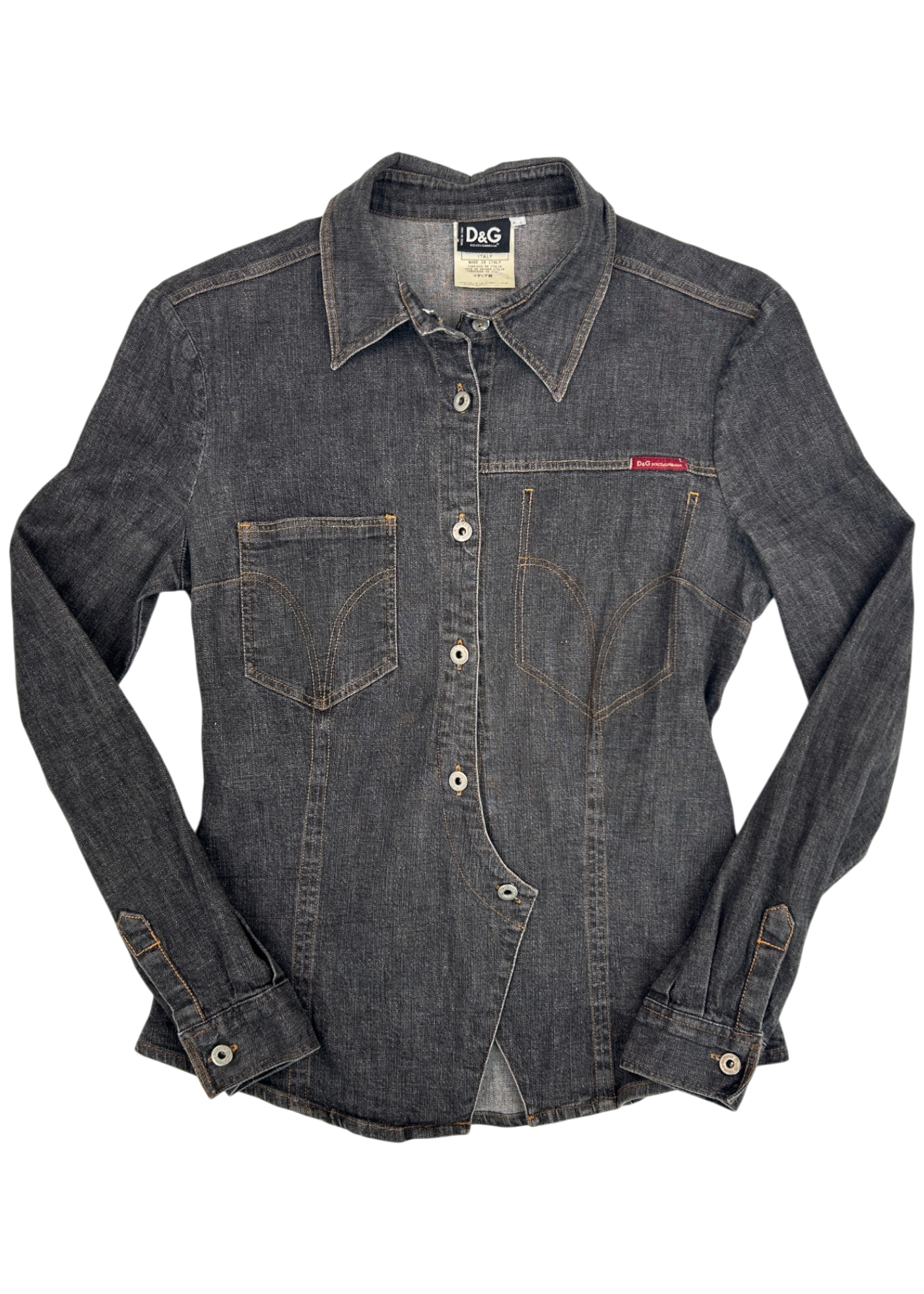 DOLCE & GABBANA (AS IS) Vintage Grey Denim Fitted Shirt