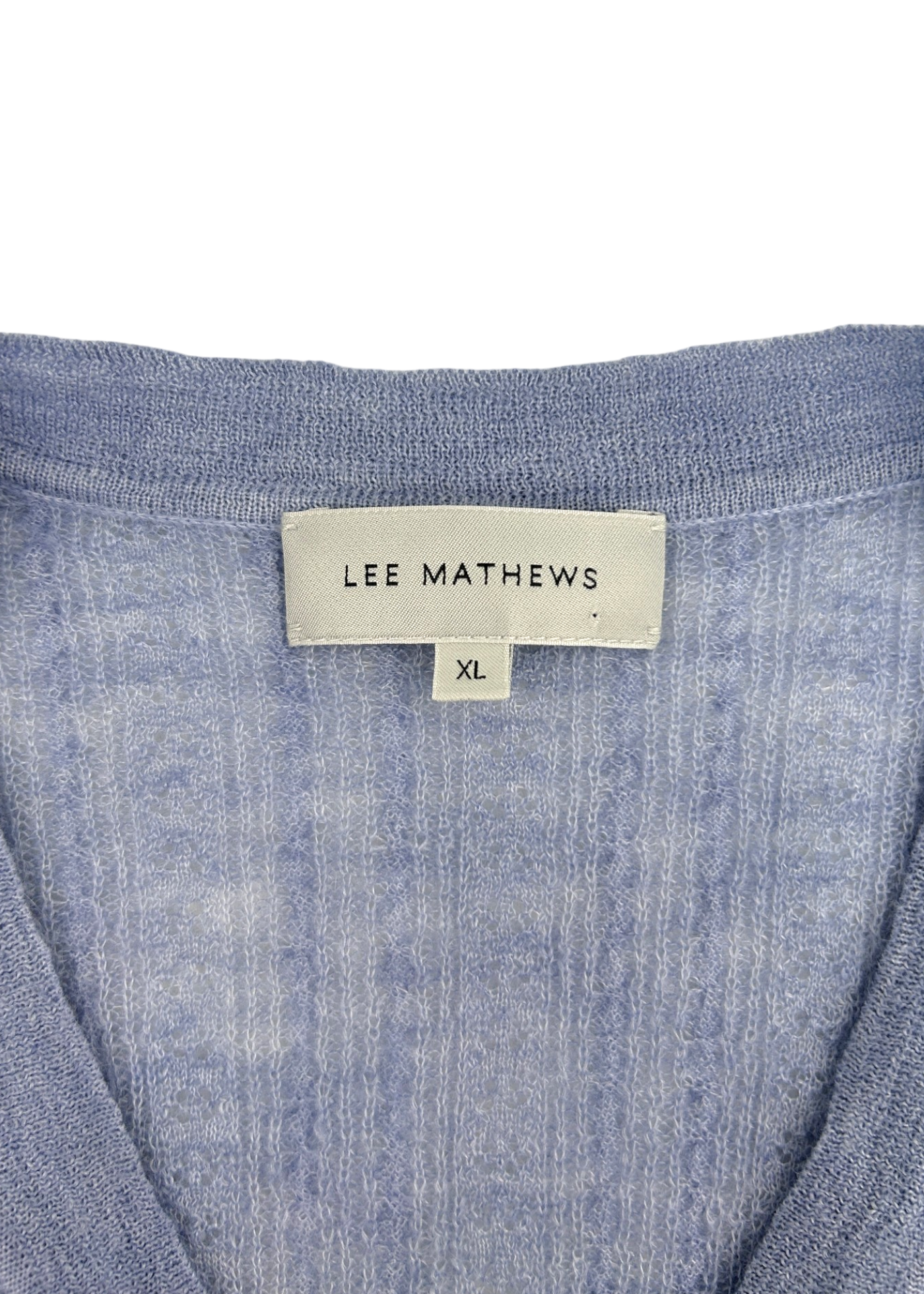 LEE MATHEWS Periwinkle Mohair/Wool Blend SS Cable Knit Button Up Top