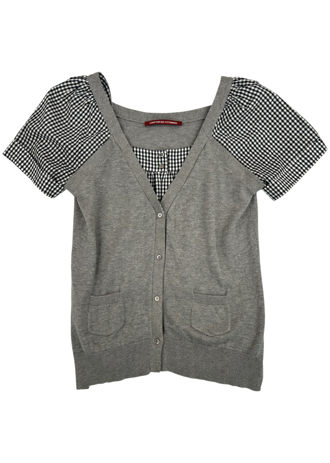 COMPTOIR DES COTONNIERS Cotton/Cashmere Gingham Insert Cardi