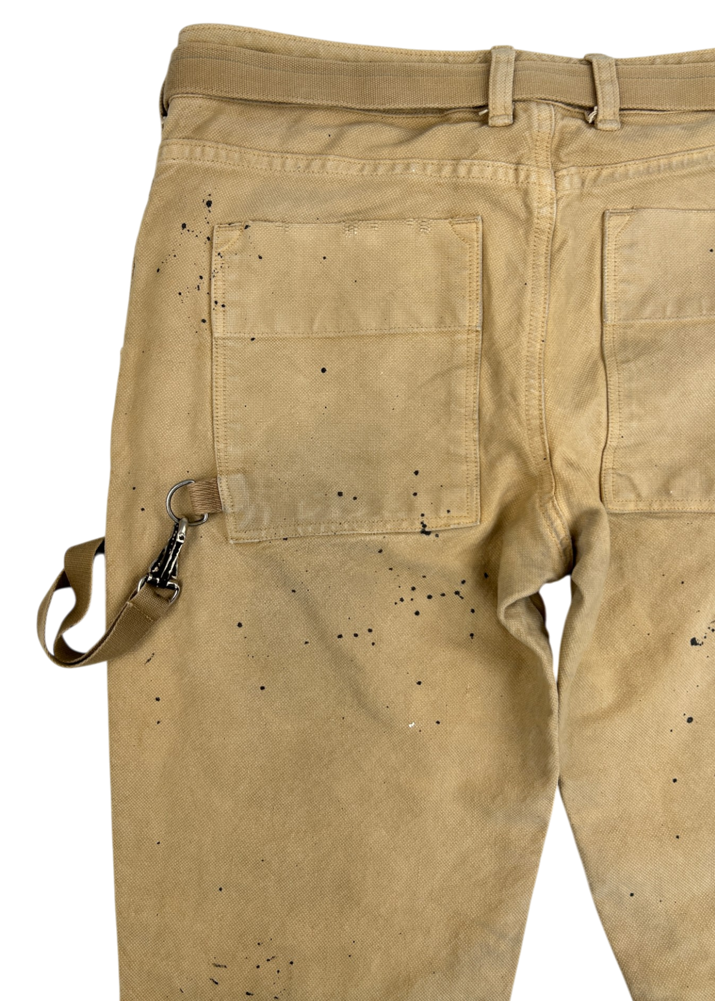 RALPH LAUREN 2000s Beige Paint Splatter Slim Carpenter Pants W/ Harness