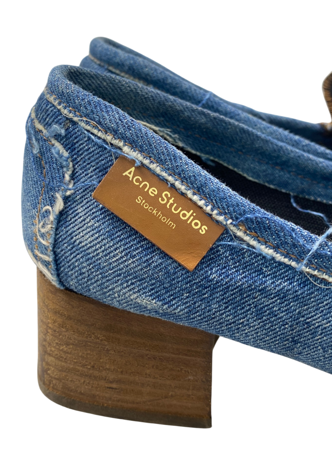 ACNE STUDIOS Light Wash Denim Block Heel Loafers