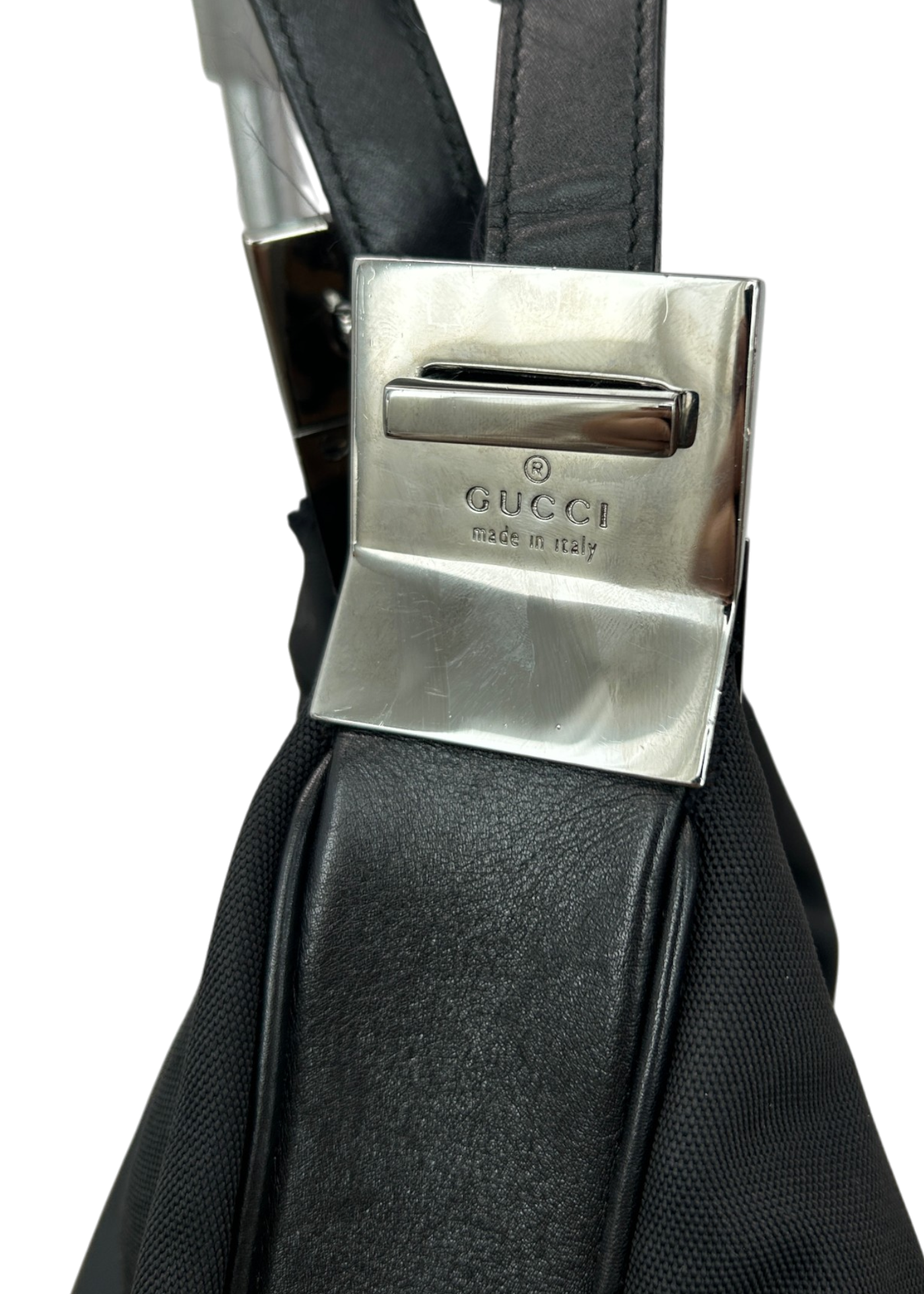 GUCCI (AS IS) Nylon/Leather Attache G Clasp Hobo Bag