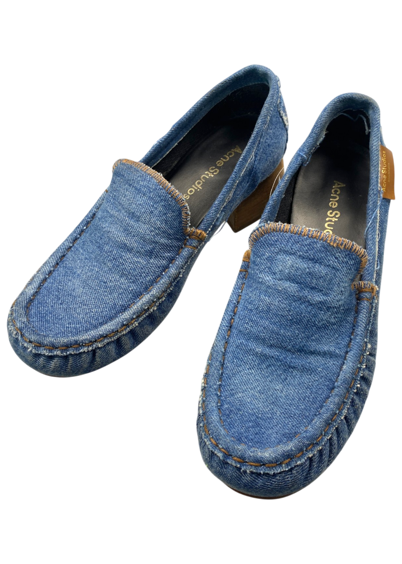 ACNE STUDIOS Light Wash Denim Block Heel Loafers