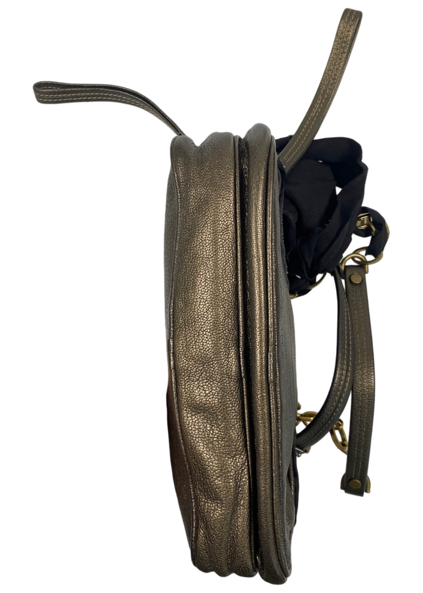 LANVIN Gunmetal Brown Leather Bag W/ Chain Strap