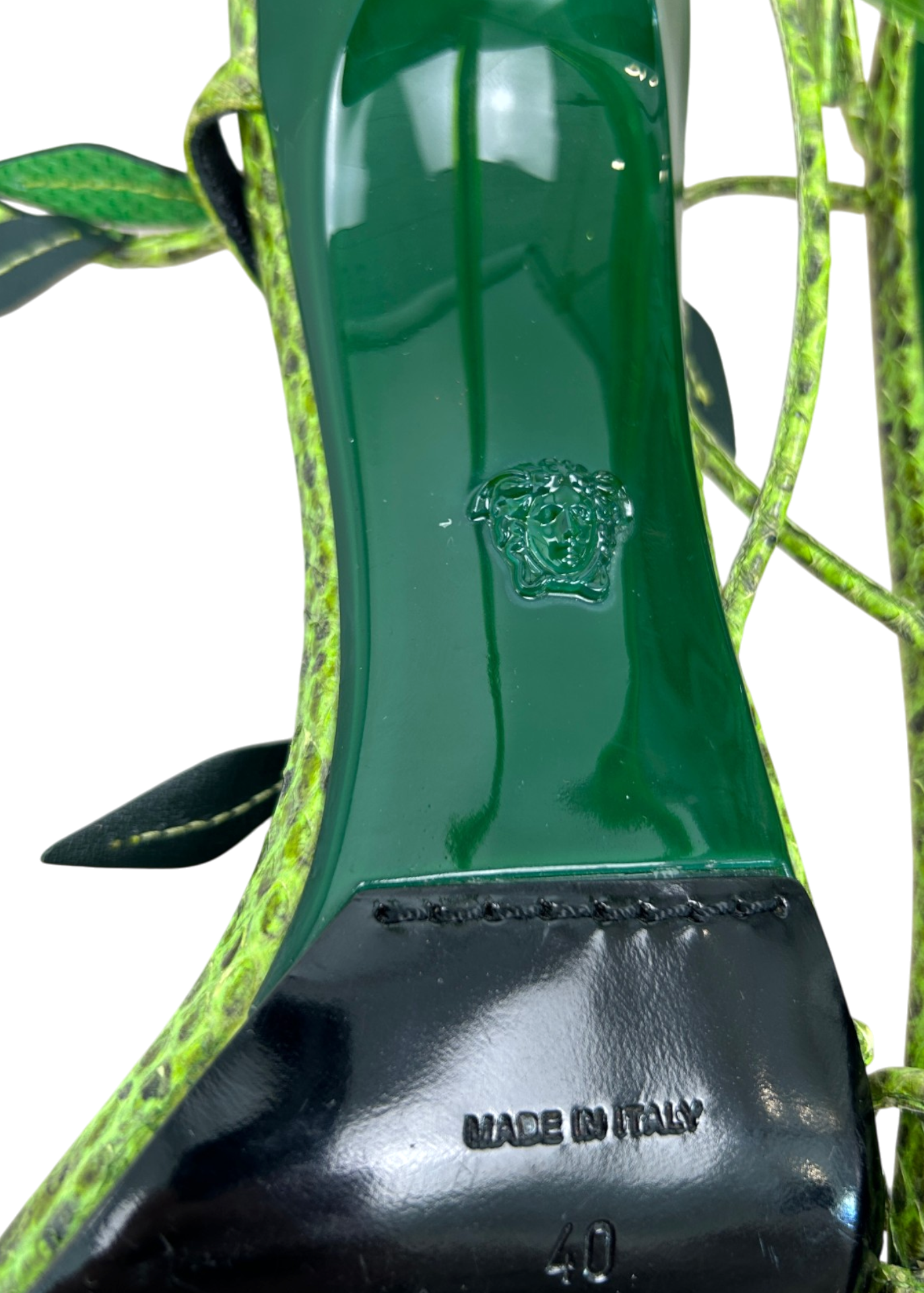 VERSACE 'Anthela' Green Snakeskin Leaf Stilettos